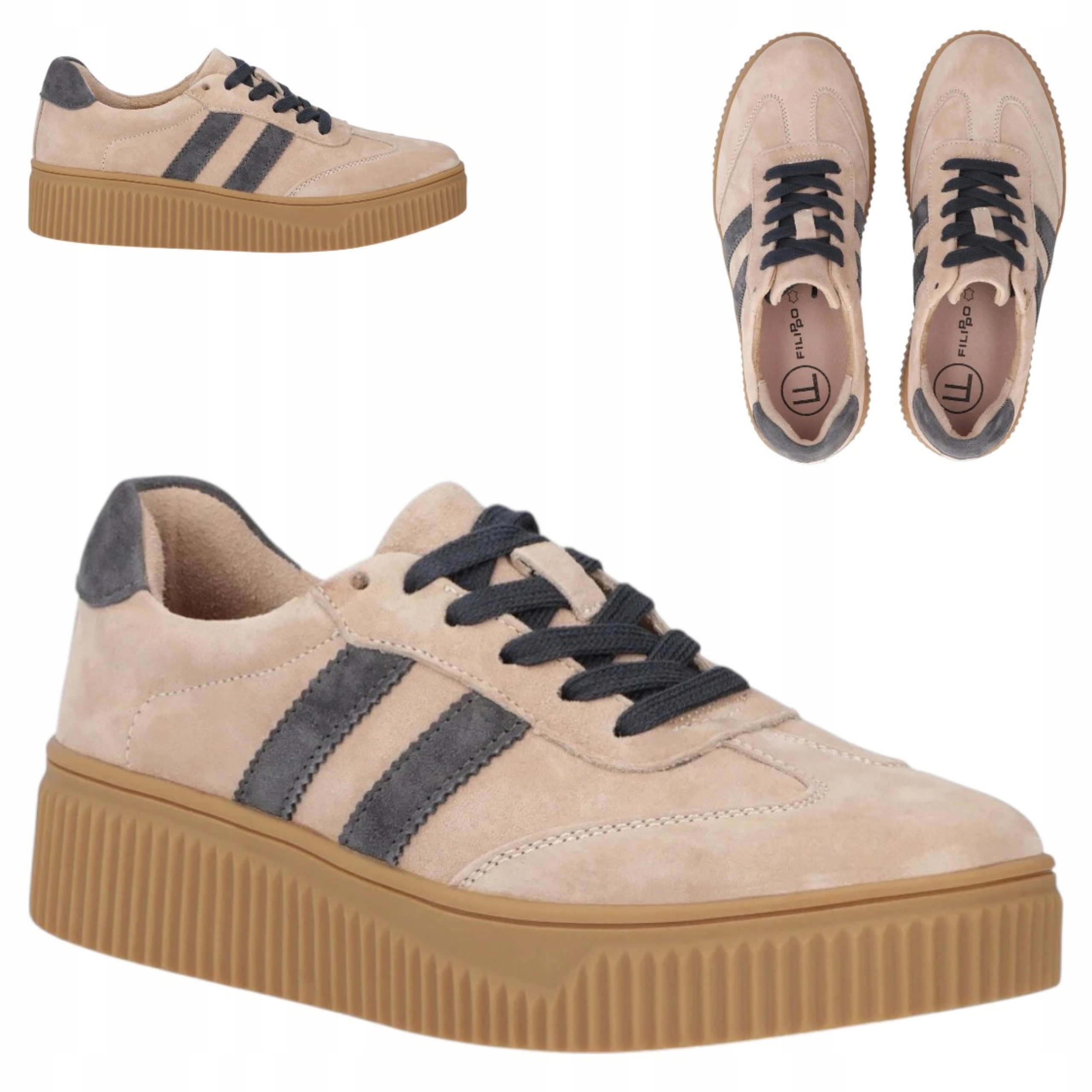 Dámské polobotky 39 Kůže Přírodní Filippo Pohodlné šněrovací boty Béžová