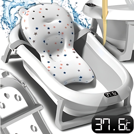 WANIENKA SKŁADANA DLA DZIECI Z TERMOMETREM PODUSZKĄ SILIKONOWA WANNA LCD CE