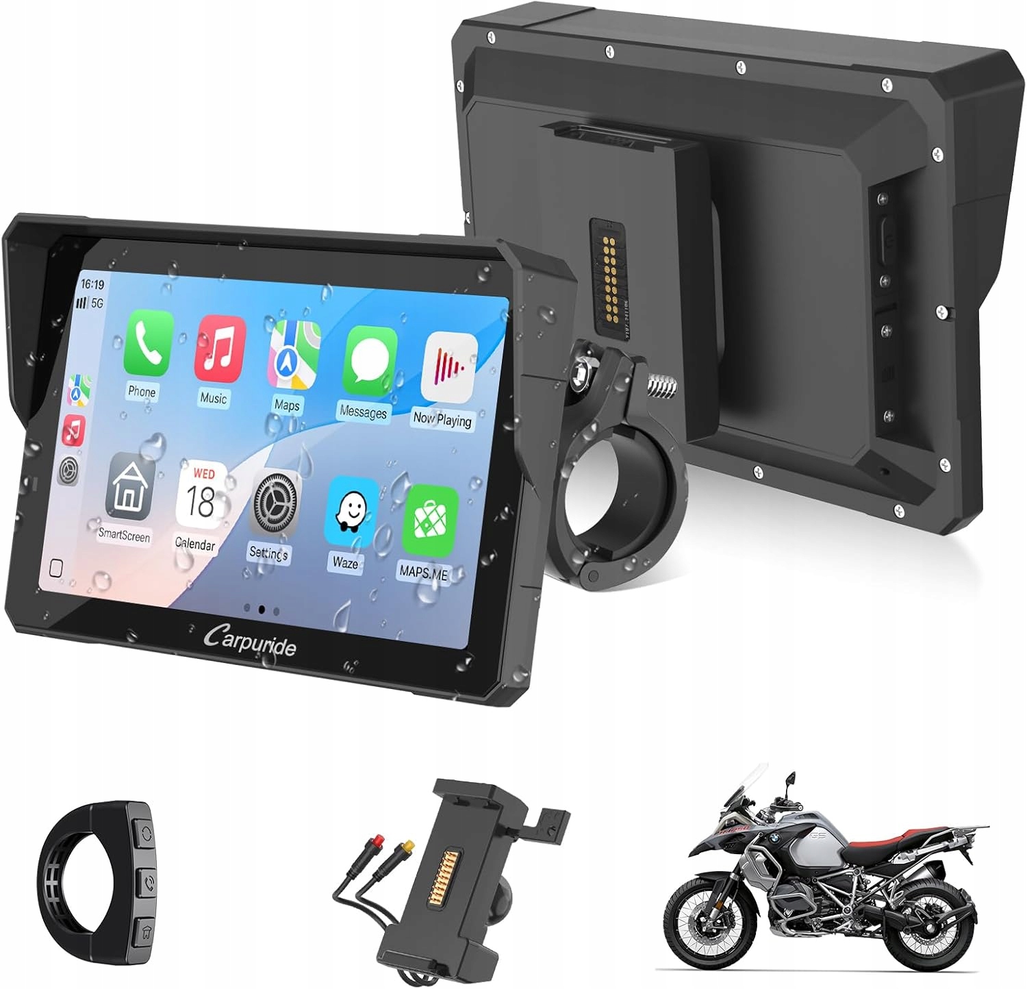 Carpuride W702S Pre 7" motocyklový displej s CarPlay a držiakom BM05