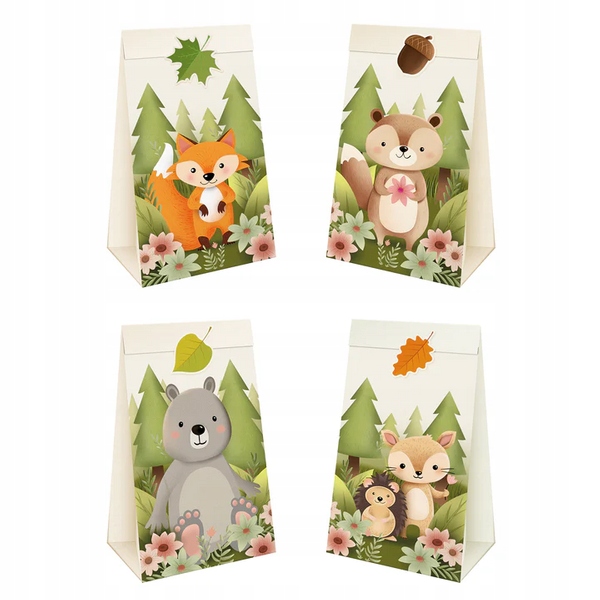 TOREBKI NA CUKIERKI LEŚNI PRZYJACIELE ZWIERZĘTA ZWIERZĄTKA 4 SZT. URODZINY