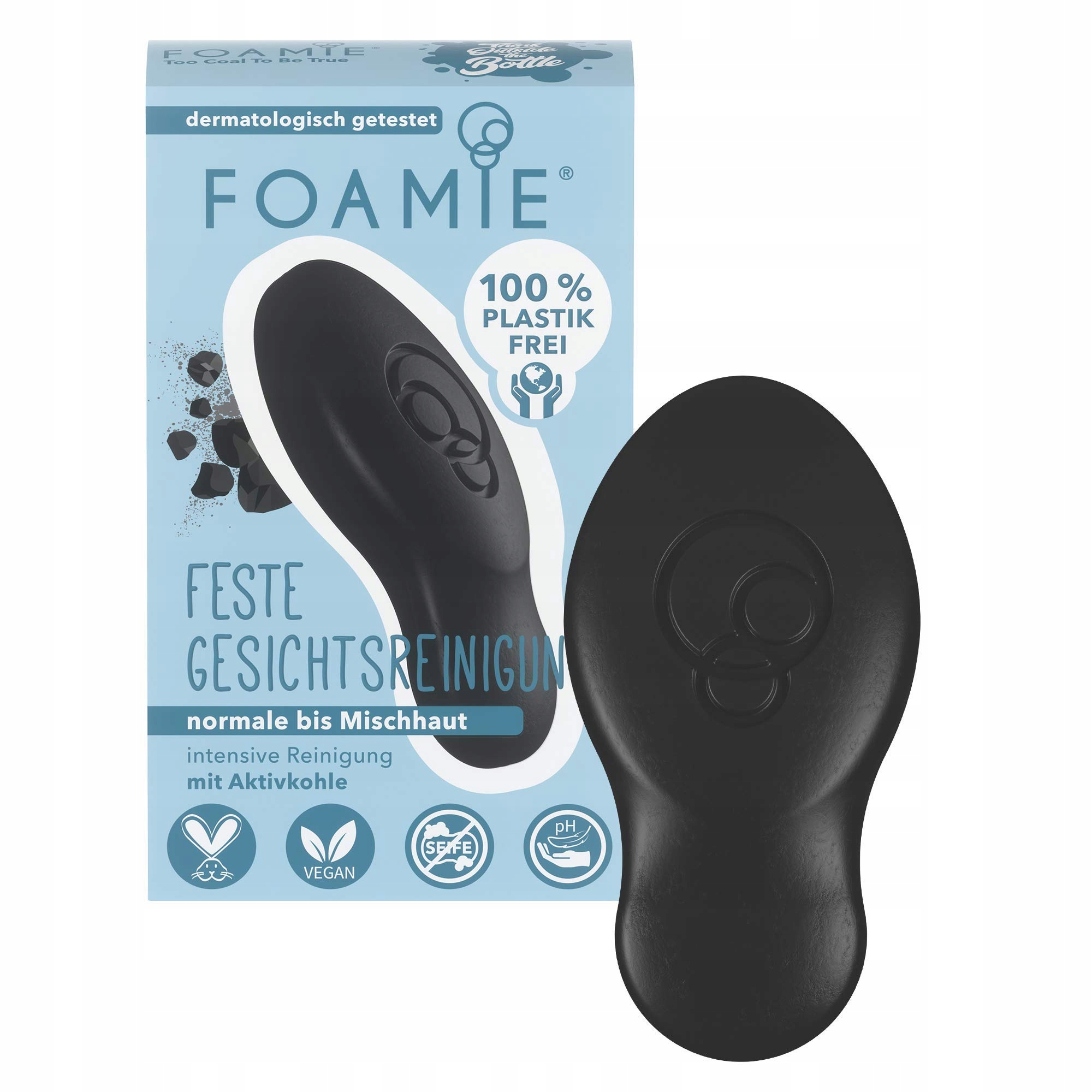 Foamie Feste Gesichtspflege Mit Aktivkohle Teebaum L Peeling 60 g pro mastnou pleť