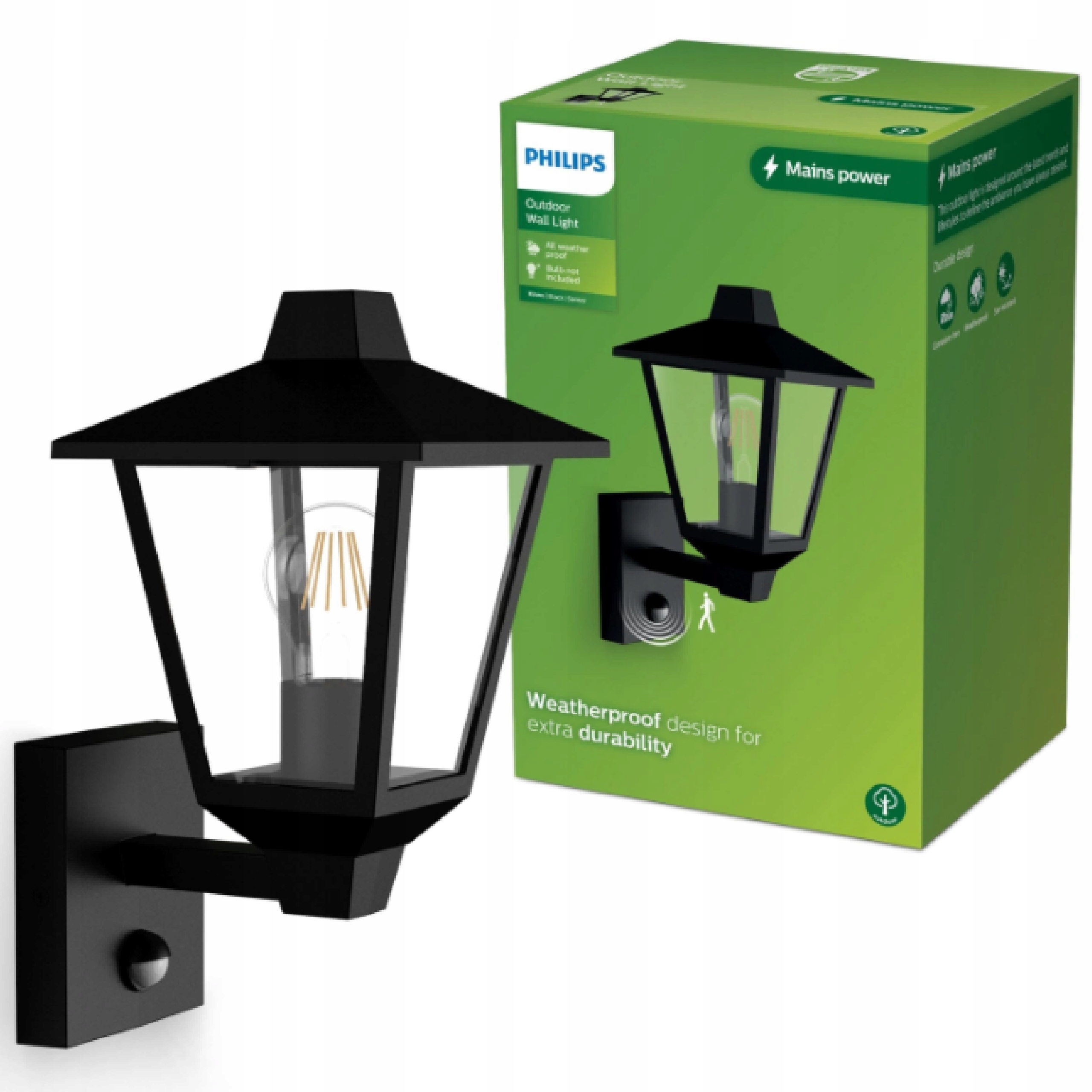 Zahradní nástěnné svítidlo Venkovní lampa Latarnia E27 IP44 Černá Kinno Philips