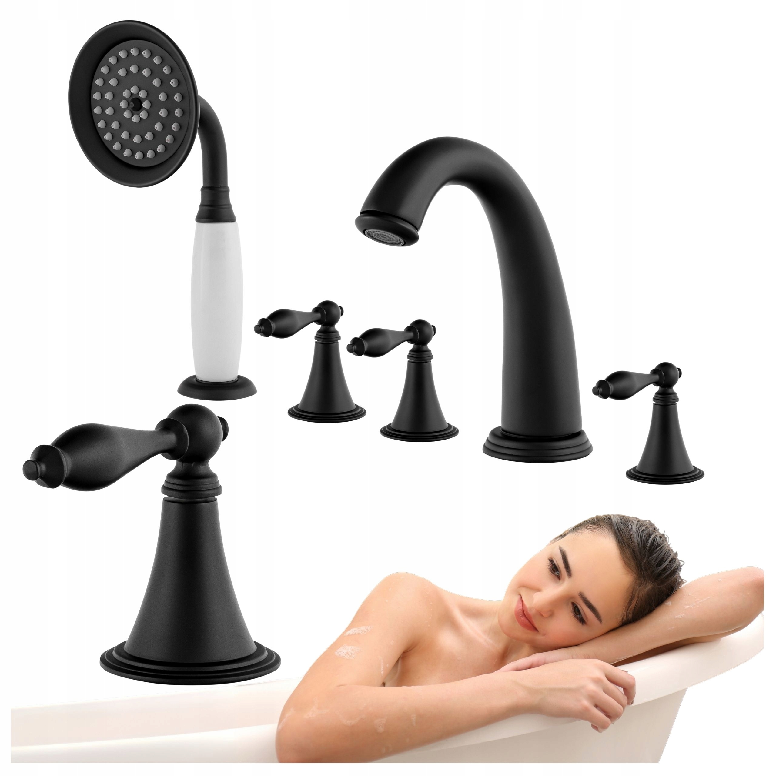 5-OTVOROVÁ Volně Stojící Vanová Baterie Retro, Černá