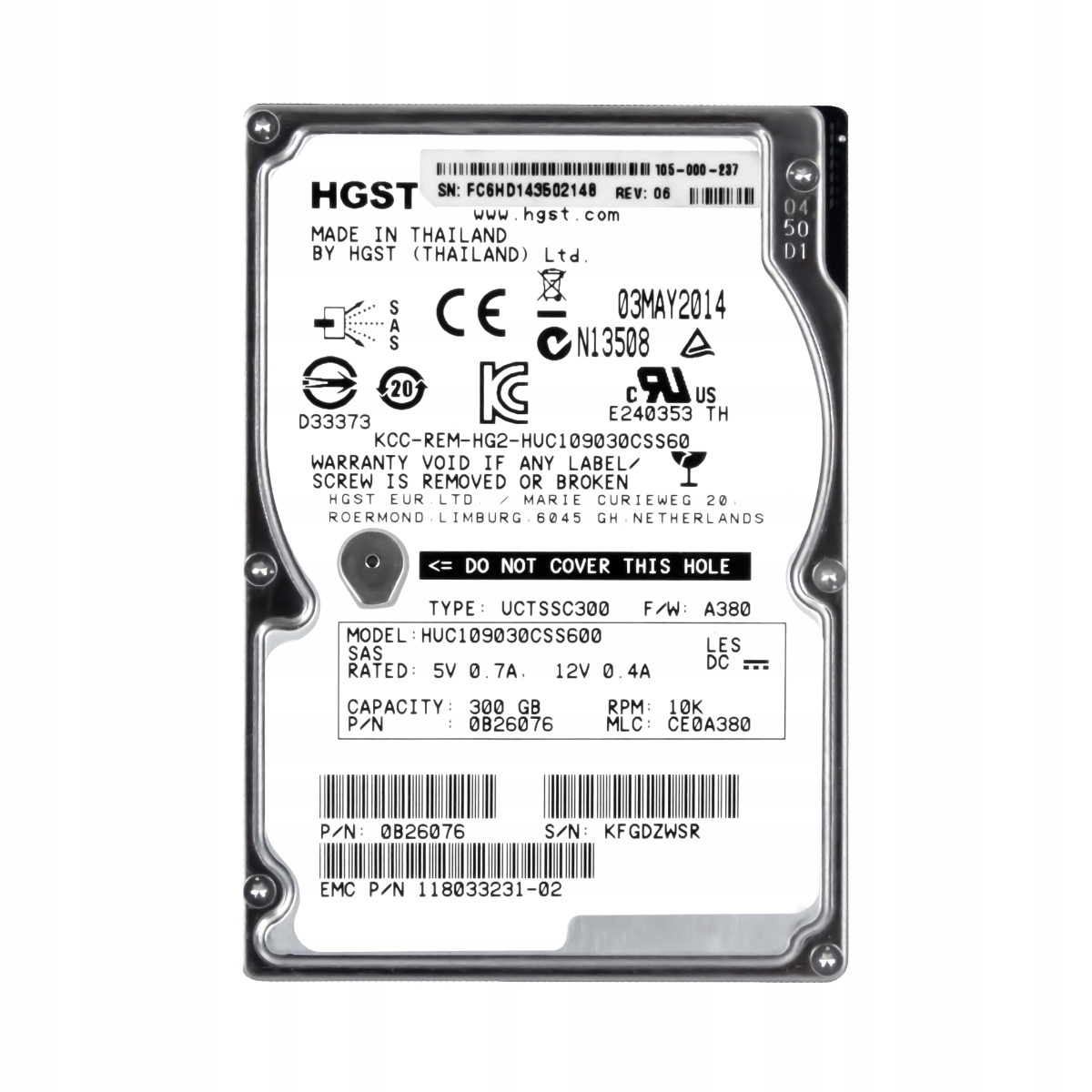 Emc 118033231-02 300GB 10K 64MB SAS-2 2.5" HUC109030CSS600