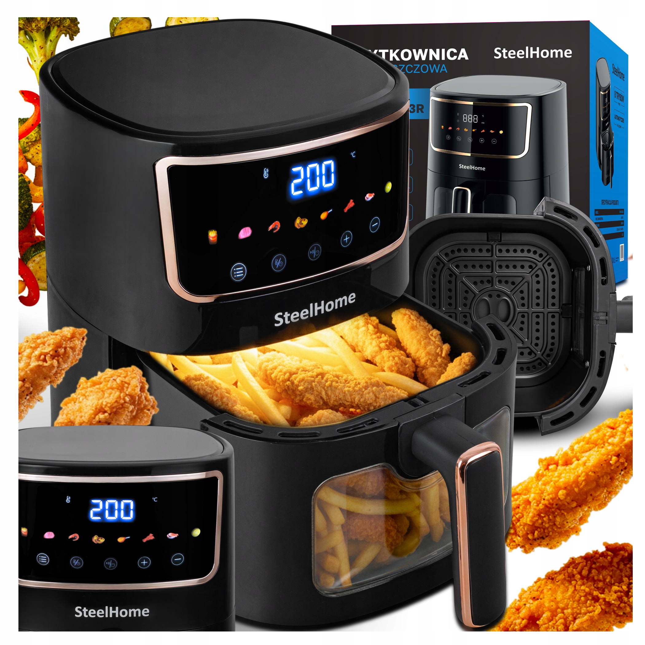 Frytkownica Beztłuszczowa Frytownica Piekarnik Air Frayer Duża 1900W 4,7L