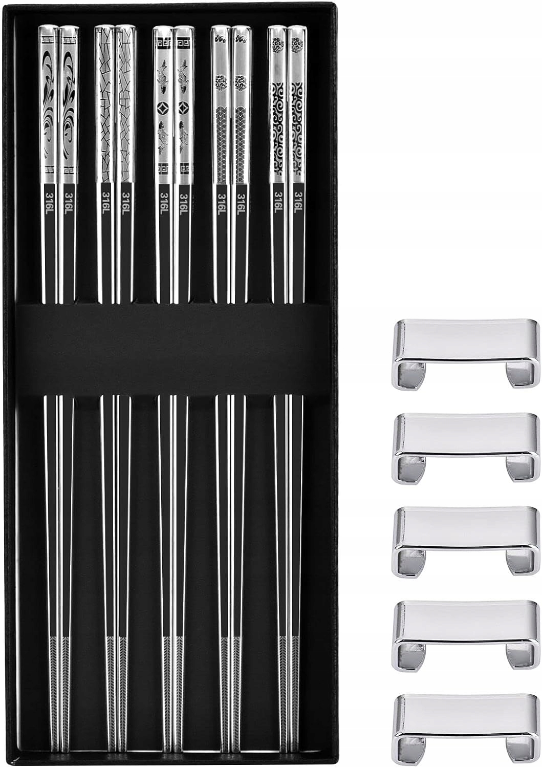 PAŁECZKI ZE STALI NIERDZEWNEJ DO SUSHI 5 PAR MIX WZORÓW