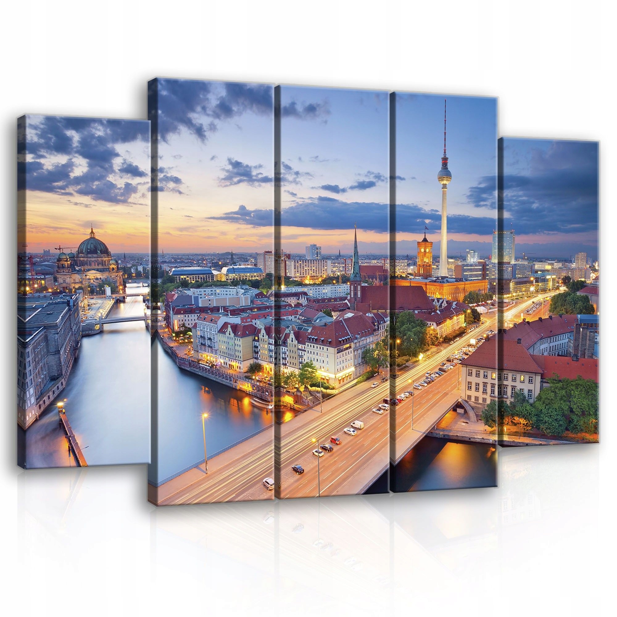 Obraz 150x100 Mesto večer súmrak rieka most svetlá panoráma Berlín