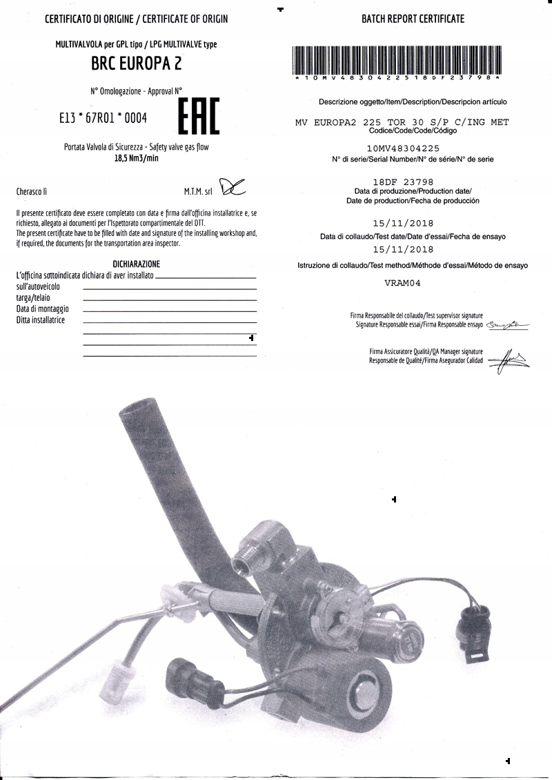 WIELOZAWOR BRC EUROPA2 180 0 TOR BEZ OBUDOWY Catalog number of the original 10MV490G1180