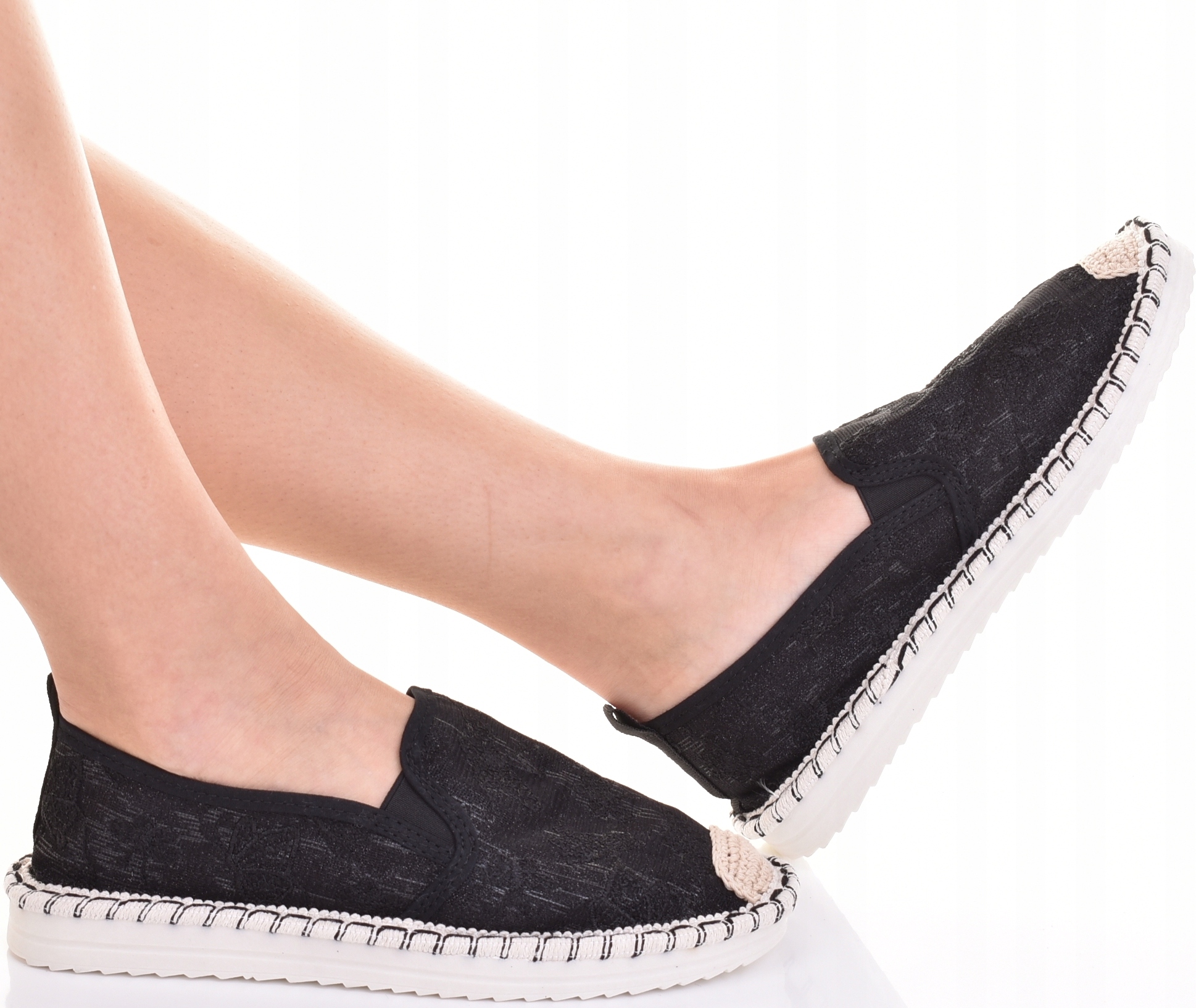 ESPADRYLE DAMSKIE LEKKIE TENISÓWKI WSUWANE EKOSKÓRZANE MODNE CZARNE