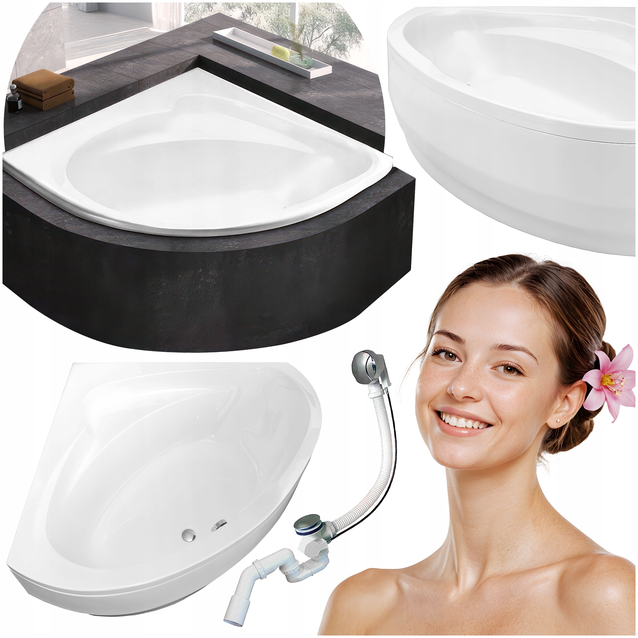 Rohová vana Laura 150x150 Sifon