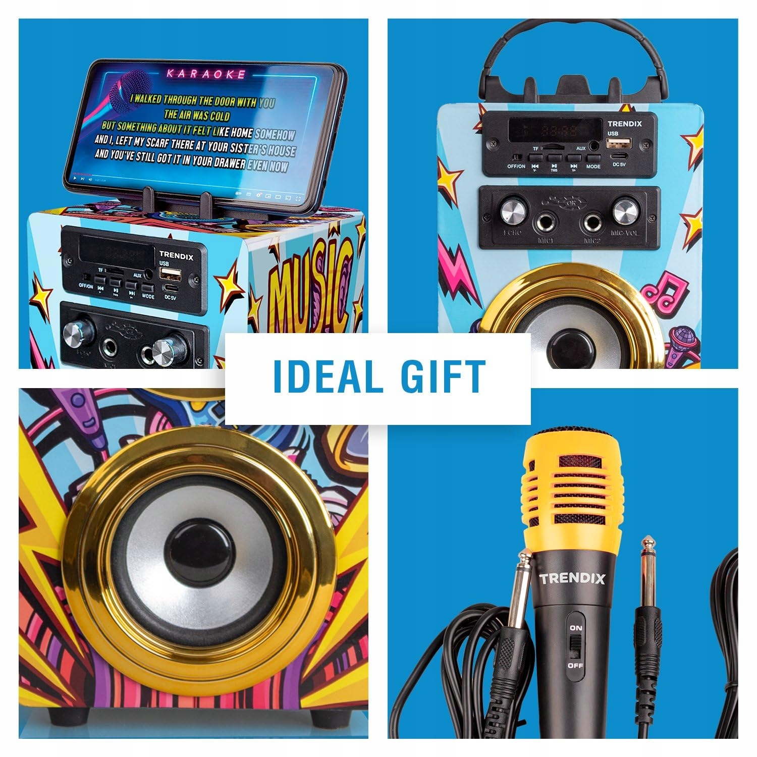 TRENDIX Karaoke Dla Dzieci Złota Gwiazda Z 2 Mikrofonami Bluetooth USB SD — miniatura 2