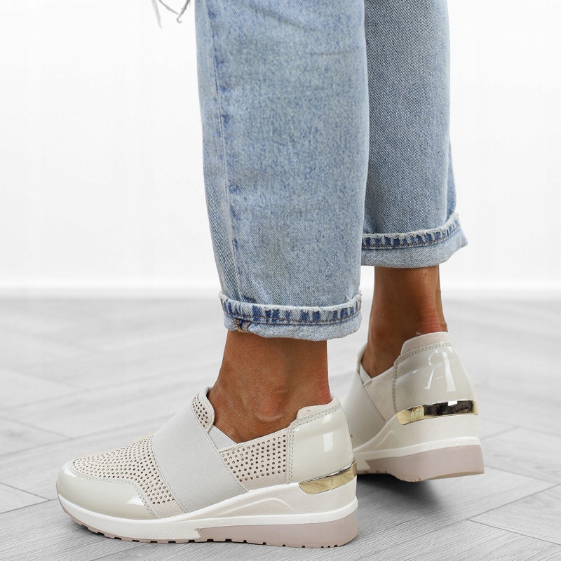 Beżowe półbuty sneakersy na koturnie LDLJ-125 r.40 Kolor beżowy
