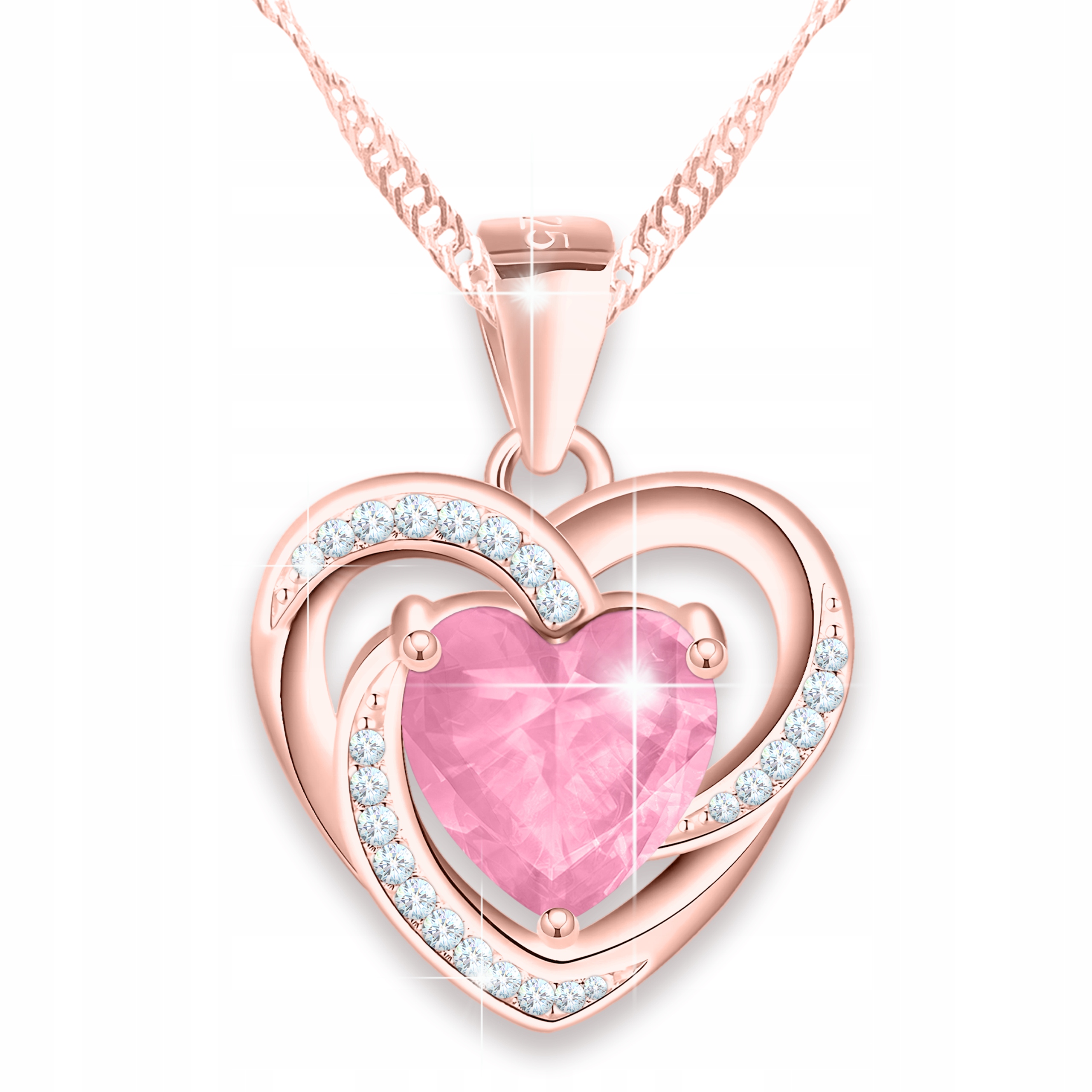 Náhrdelník Pozlacené srdíčko s růžovým krystalem Amulet Srdce Stříbro 925