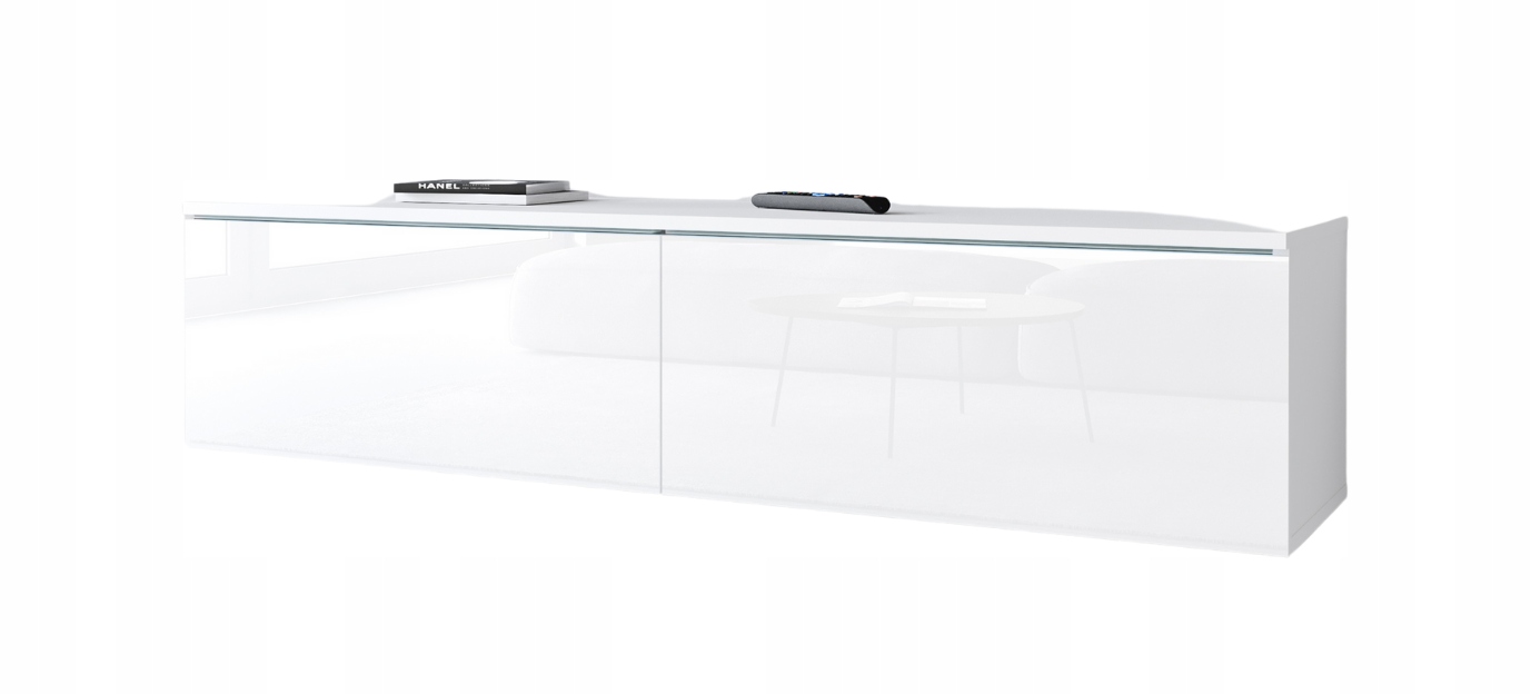 Rtv skříňka do obývacího pokoje 140 cm 2-dveřová matná/bílý lesk univerzální s Led