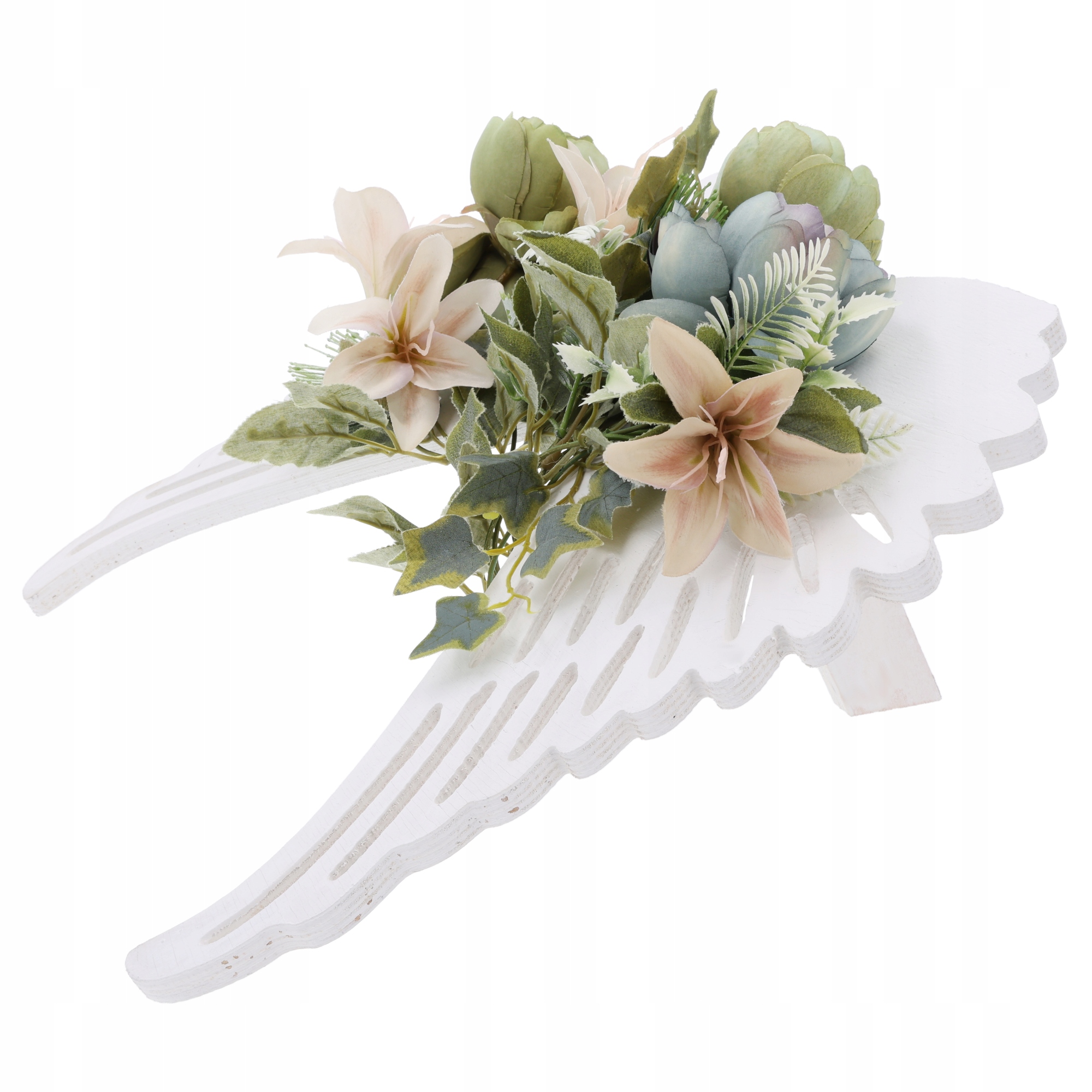 Białe drewniane skrzydła anioła statuetka dekoracja nagrobna na stroiki Marka Trend-Deco