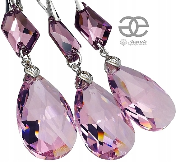 Krystaly Náušnice Přívěsek Komplet Fialové