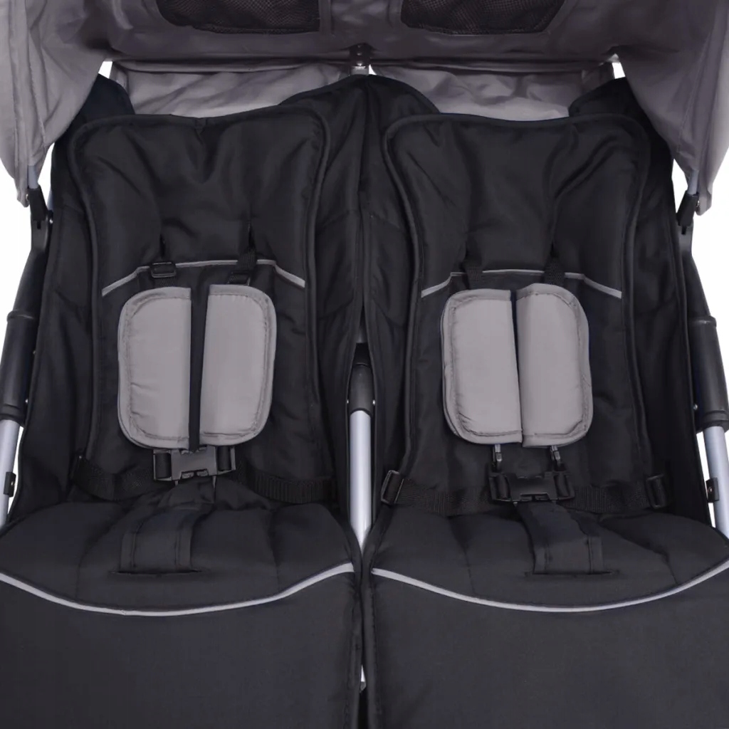 vidaXL Wózek spacerowy dla bliźniaków szary i czarny Głębokość produktu 33.5 cm