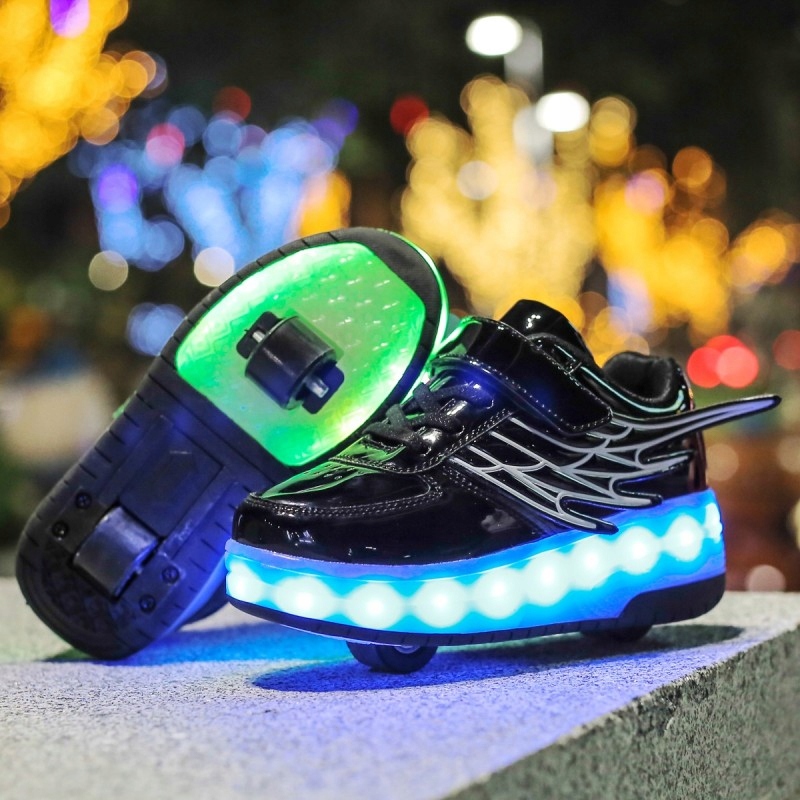 BUTOROLKI BUTY Z ROLKAMI ROLKI WROTKI LED CZARNE Rozmiar (new) 34