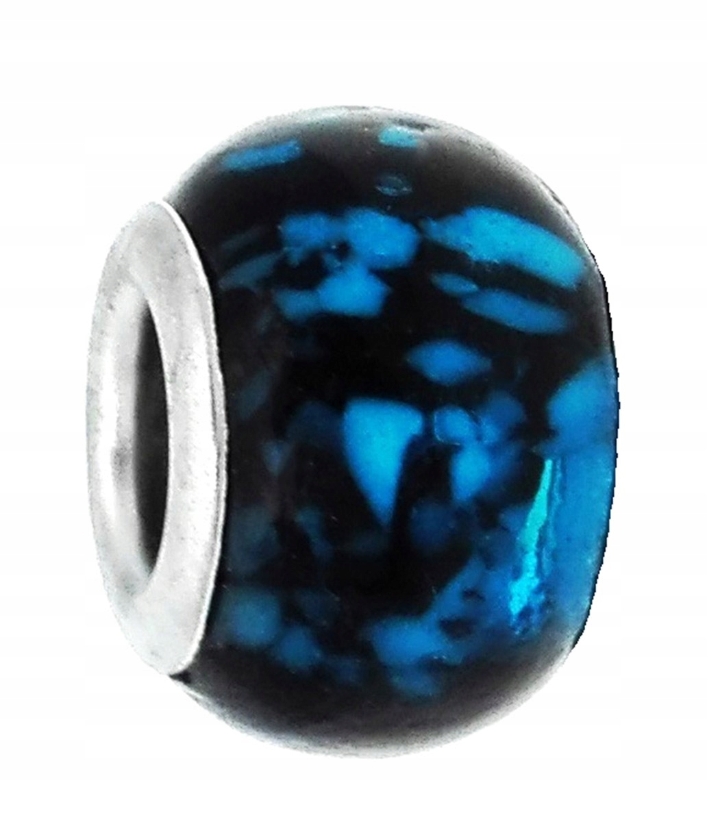 

Zawieszka beads - czarna w niebieską panterkę