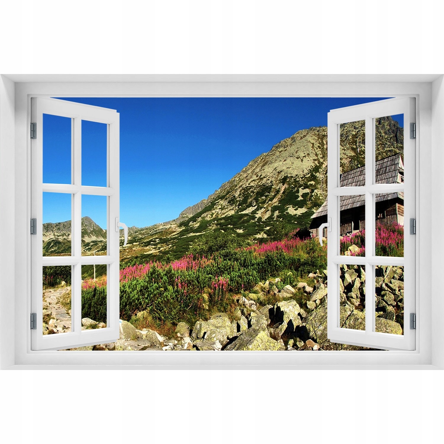 

3D Okno Naklejka ścienna Bacówka w dolinie 150x100