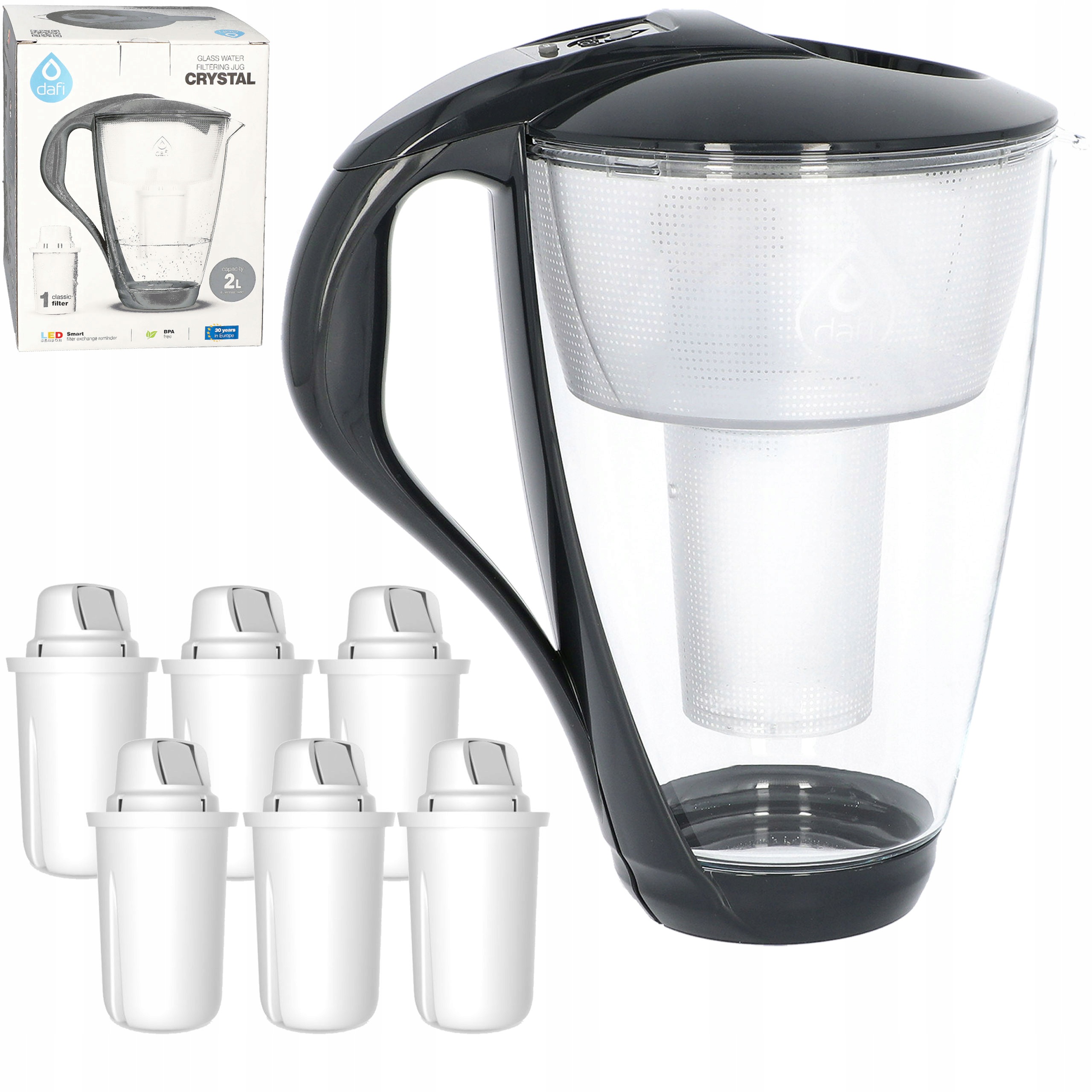 Dzbanek filtrujący szklany Dafi Crystal Led czarny 2L 6 filtry Dafi