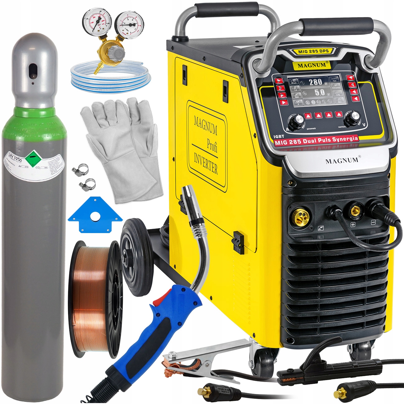 Spawarka migomat Magnum Mig 285 Mma 280A półautomat Synergia Puls 3x400