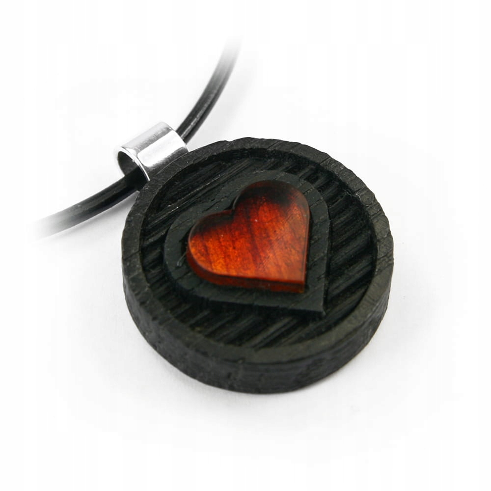 Přívěsek kulatý jantarové srdce, stříbro oxidované 925 černý dub