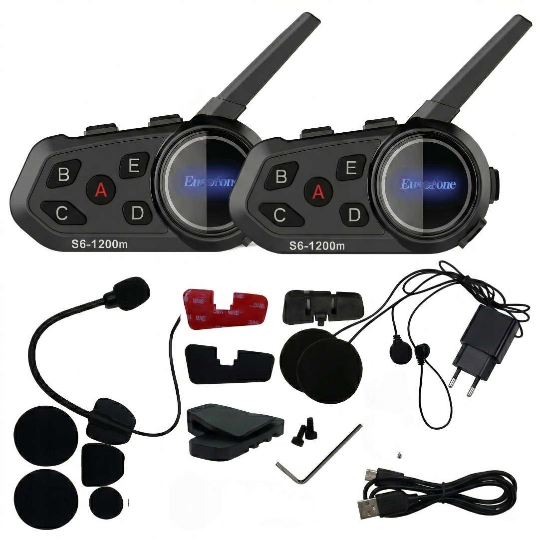Interkom Motocyklový Bluetooth 5.1 S6 1200m Sada na prilbu Fm rádio IP65