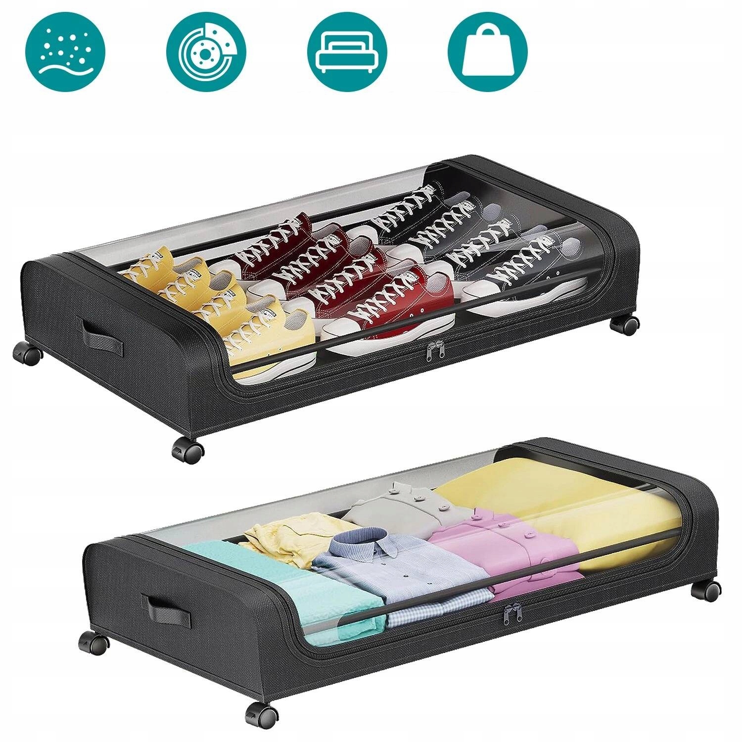 2 Organizér, Kontejner Na Kolečkách Pod Postel, Skříň, Černý