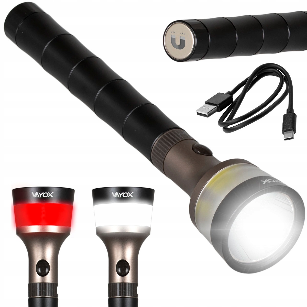 LATARKA TAKTYCZNA SZPERACZ PAŁKA LED USB C VAYOX