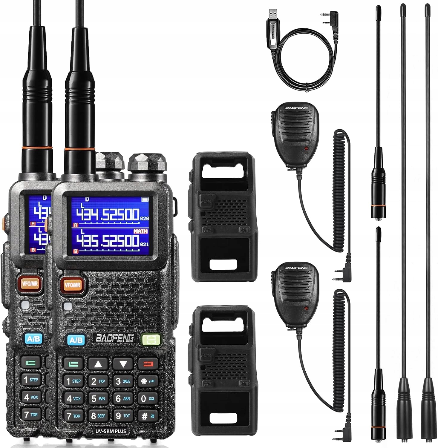 Krátkovlnné vysielačky 2x Baofeng UV-5RM Plus 10W Fm rádio dvojpásmové Uhf/vhf Sada