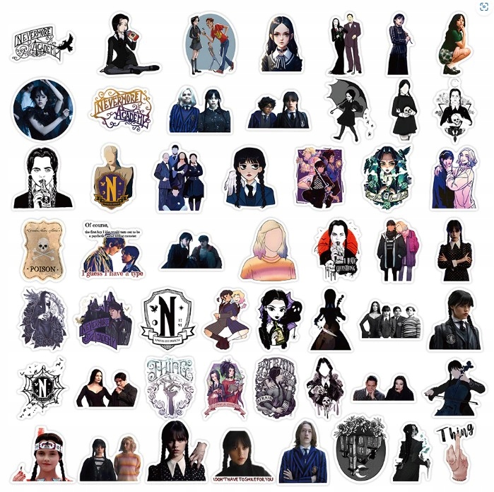 

Naklejki Wednesday Addams zestaw 50szt wodoodporne