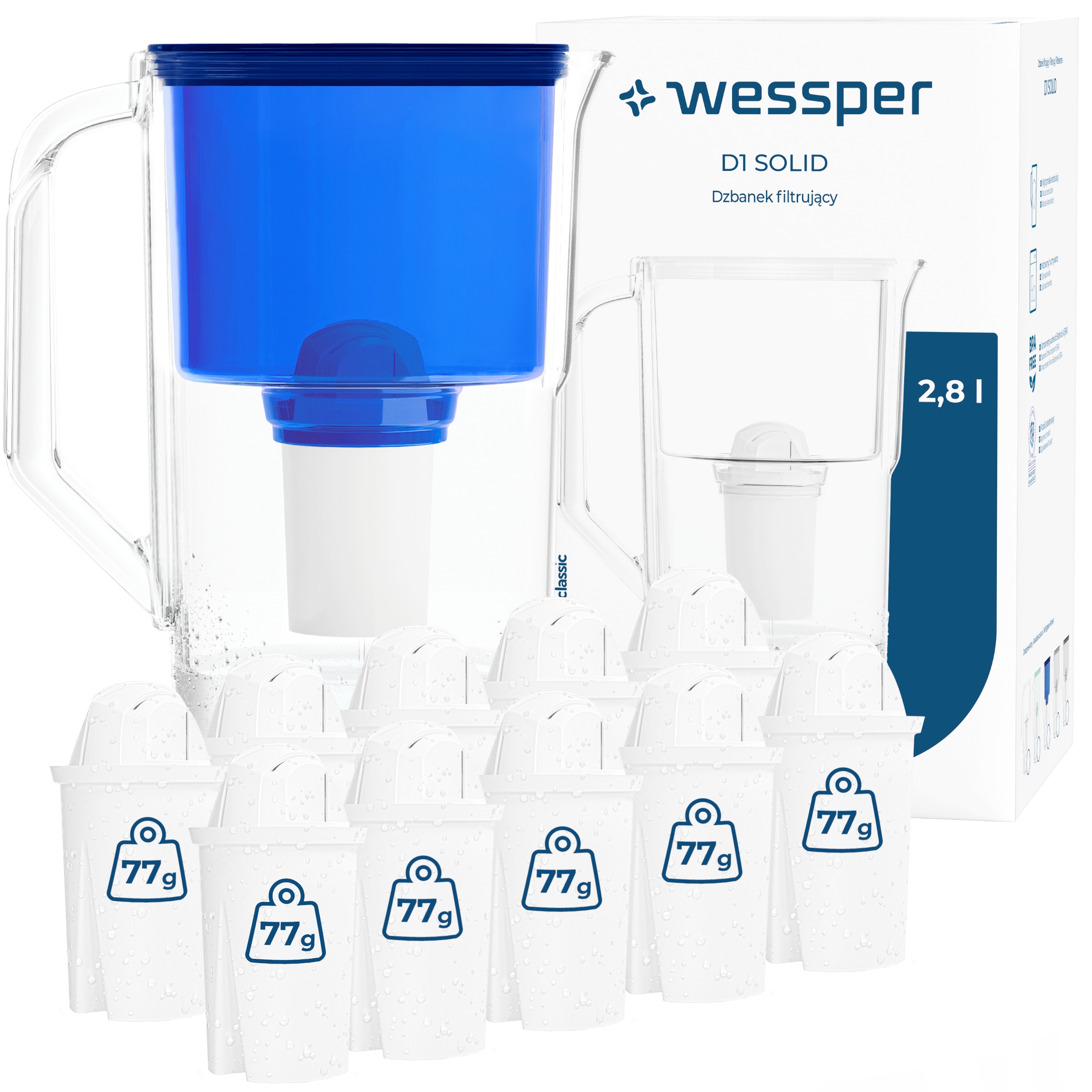 Filtrační konvice Wessper D1 Solid 2,8 l modrá 11x filtr