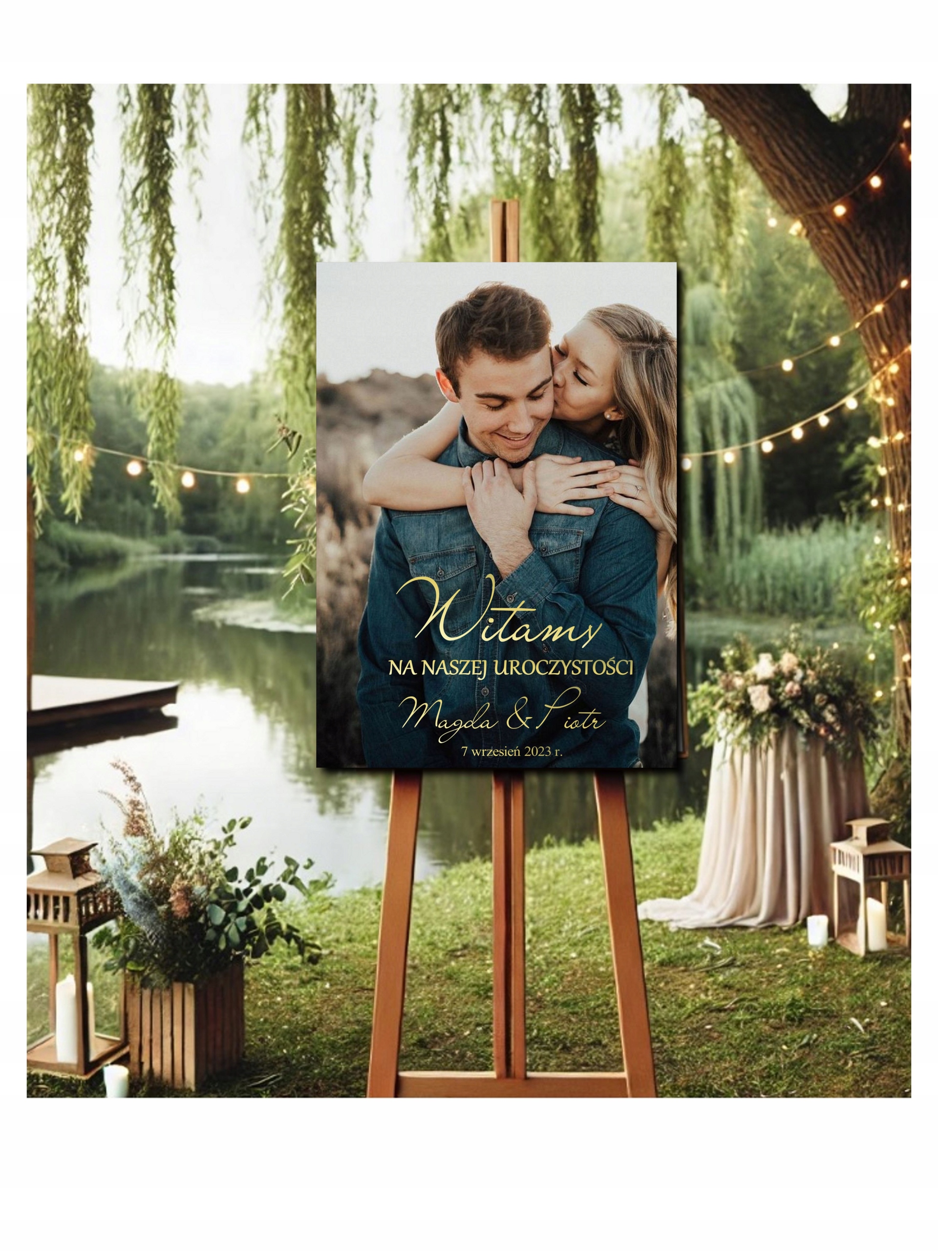 Tablica powitalna na ślub wesele 70x50 OBRAZ ZE ZDJĘCIEM I PERSONALIZACJĄ Płeć uniseks