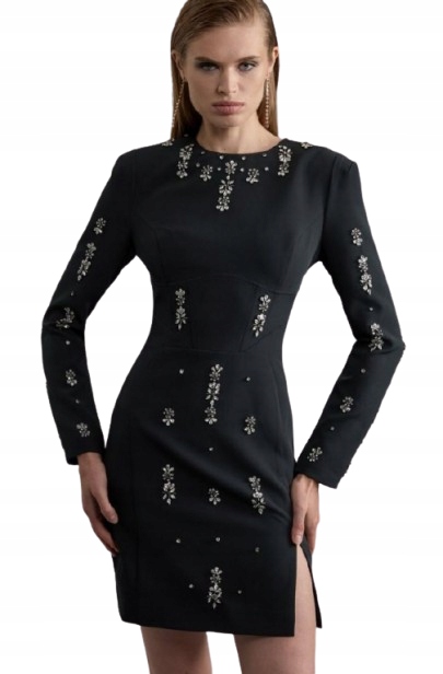 Karen Millen Tall – Černé Šaty S Dlouhým Rukávem A Zirkony 34 B1F