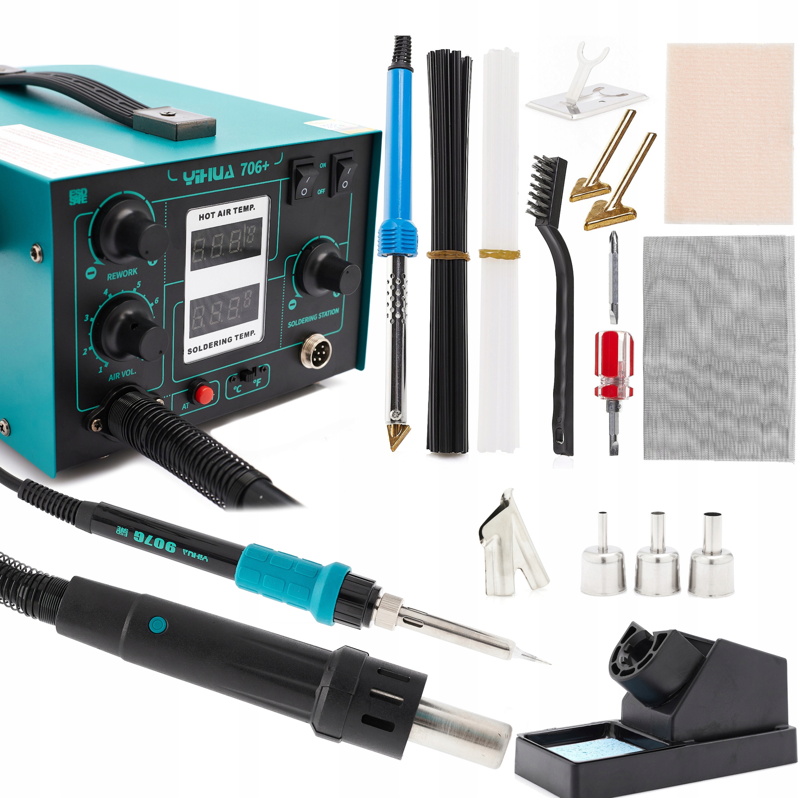 Svařovací Pájecí Stanice 2V1 Yihua 706+ 640 W Hot Air Sada Pro Svařování