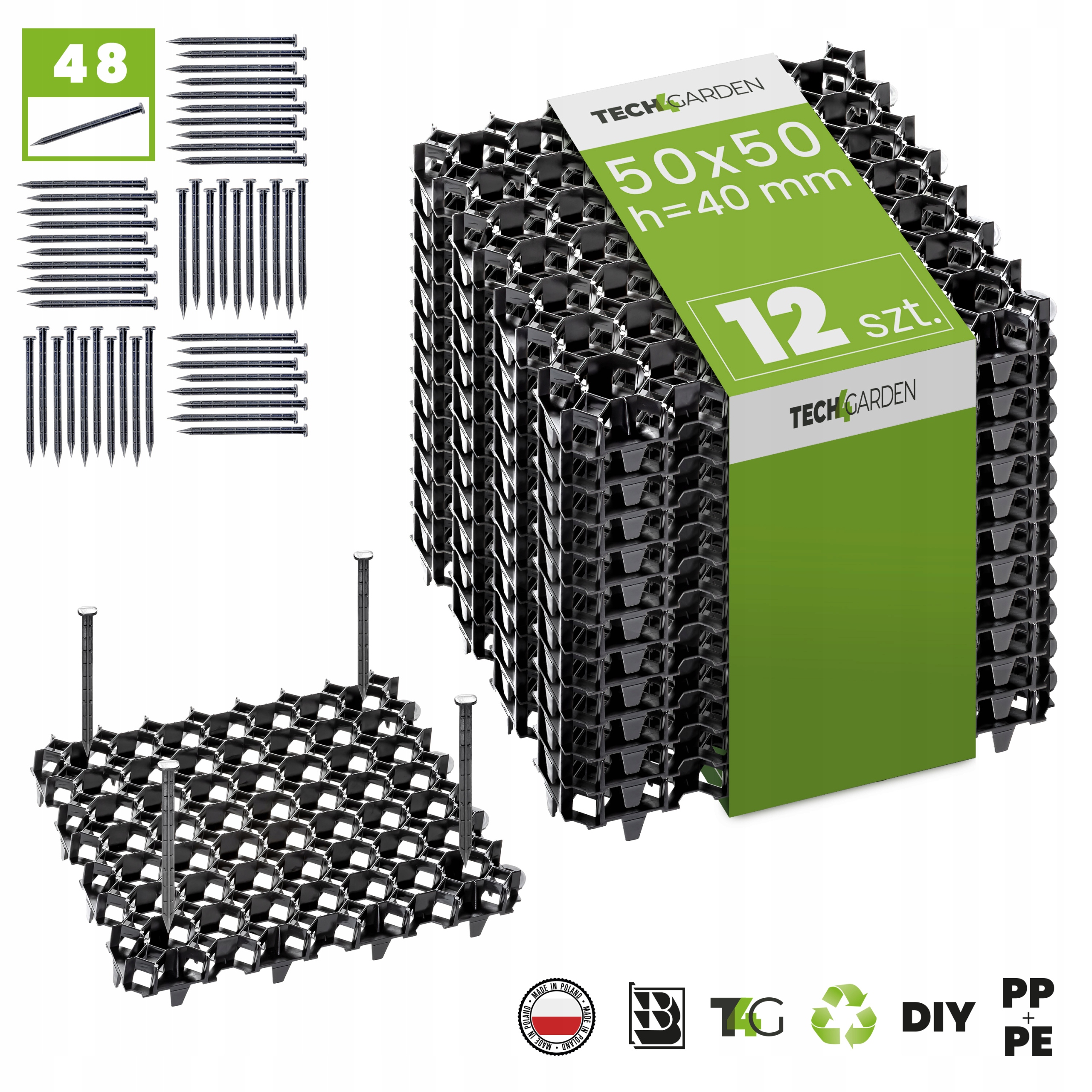 

12x Kratka parkingowa trawnikowa 50x50x4 + 48 kotw