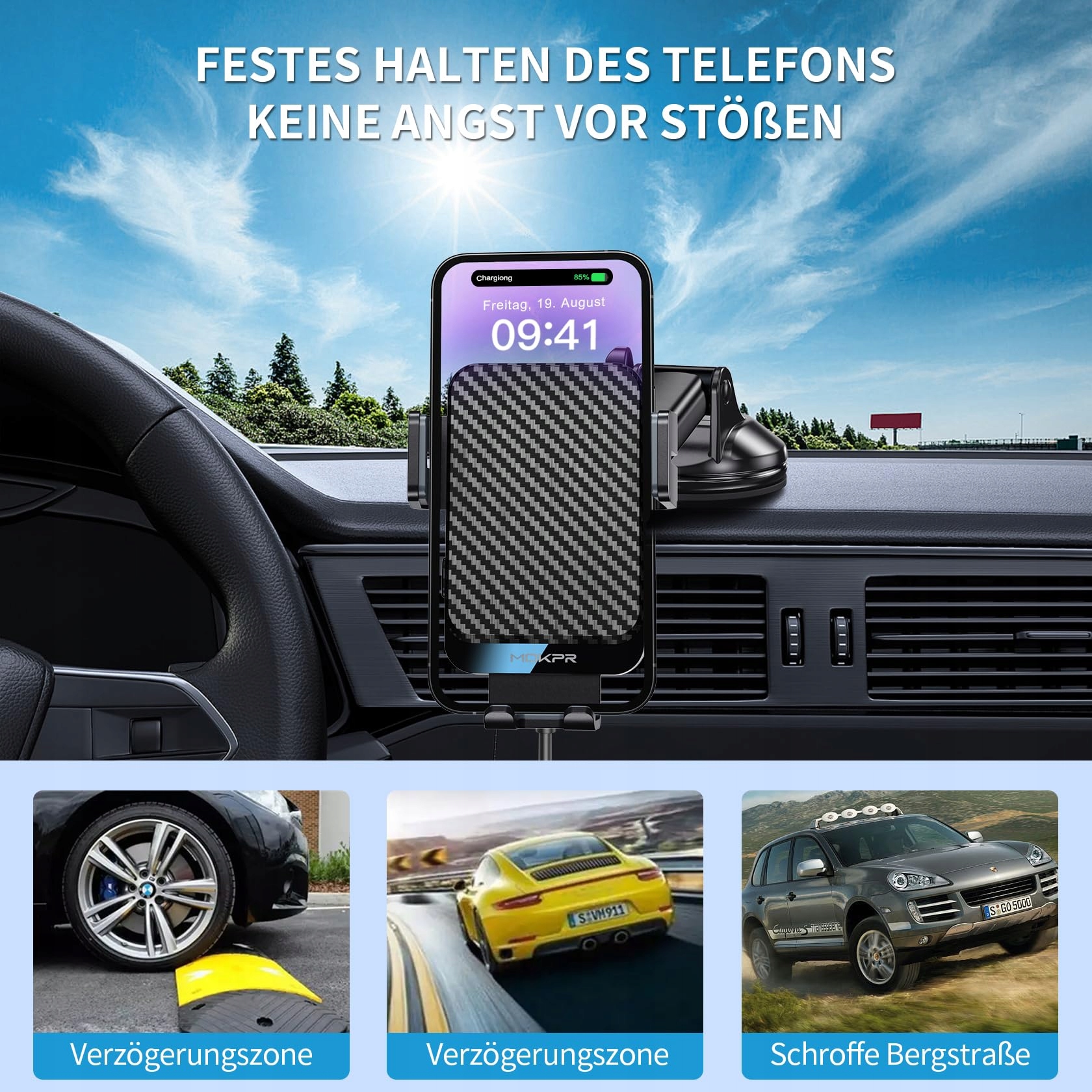 MOKPR Uchwyt Samochodowy z Ładowarką 15W do iPhone Android — miniatura 2