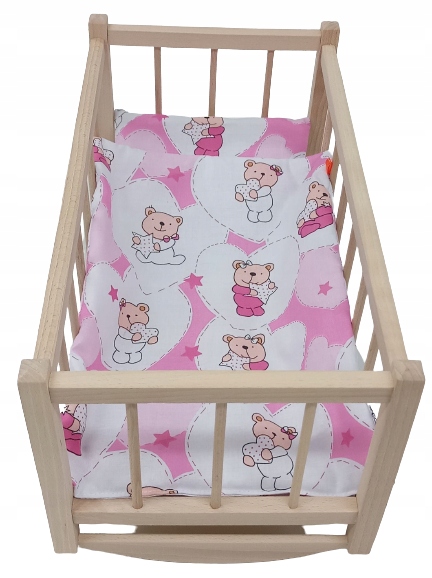 KOŁYSKA DLA LALEK DREWNIANA DLA LALKI +POŚCIEL 3EL