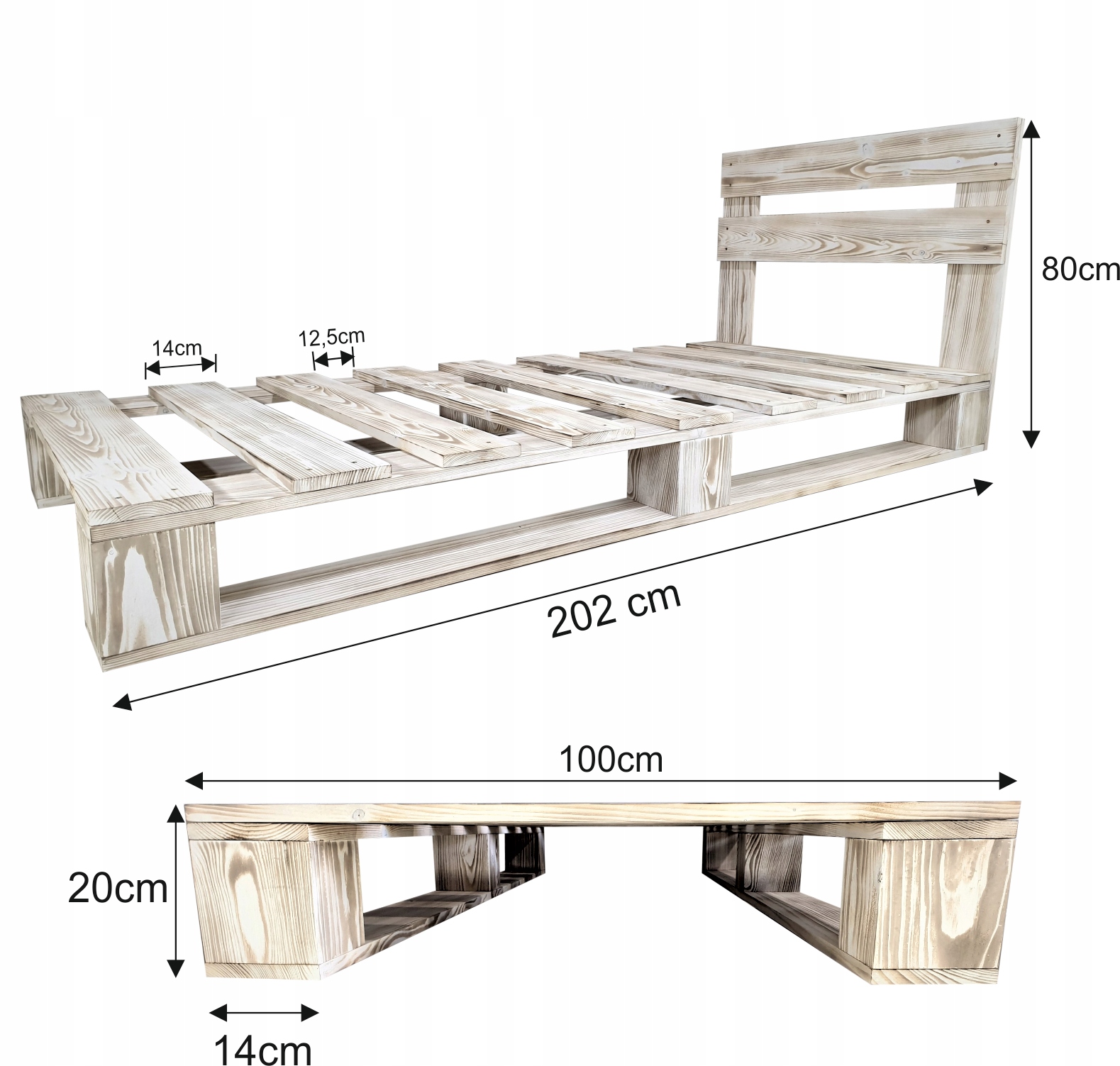 Łóżka z palet 100/200 białe-rustykalne zagłówek (M1_100x200_OP_V) Kod producenta 7