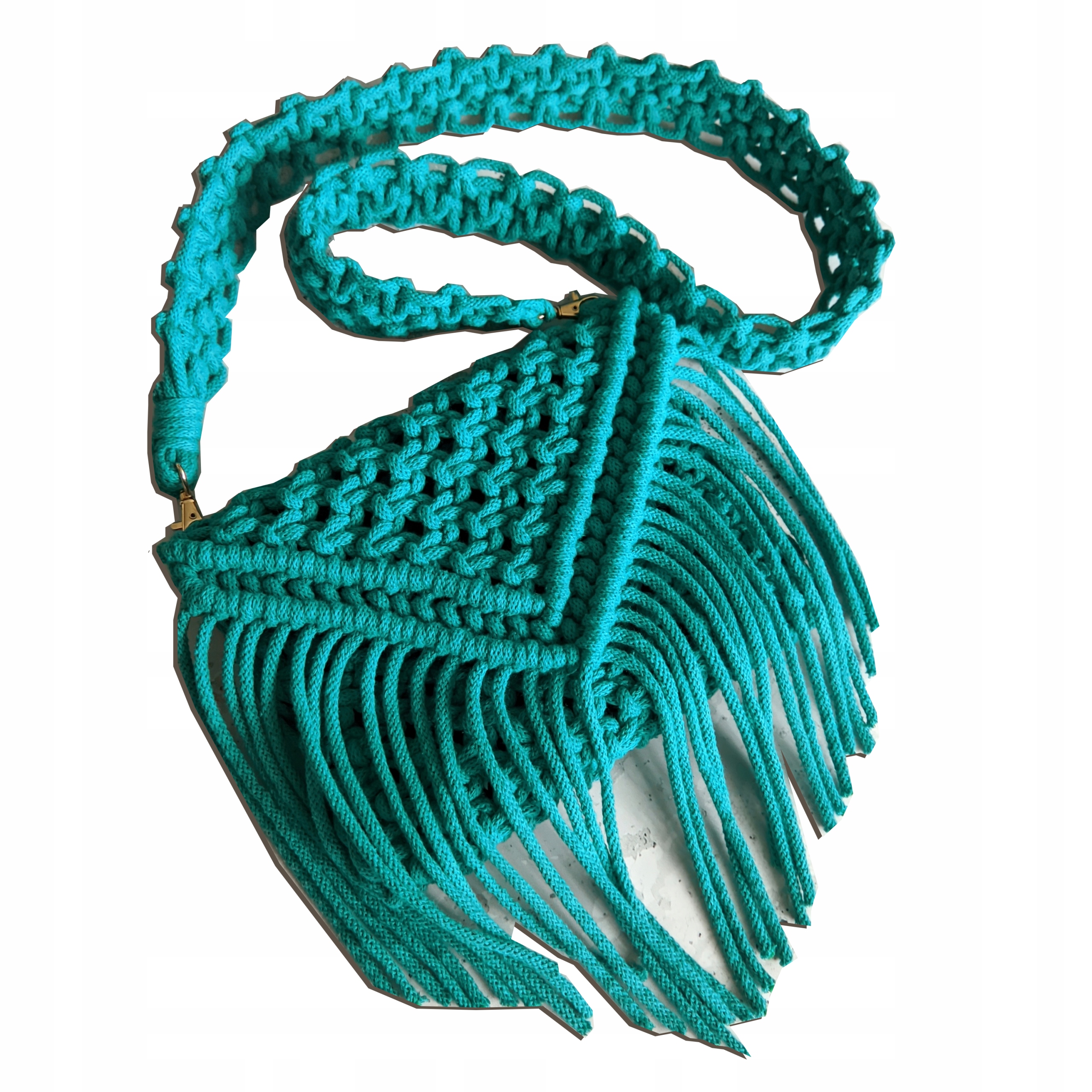 kabelka pletená makramé smaragdová mořská boho