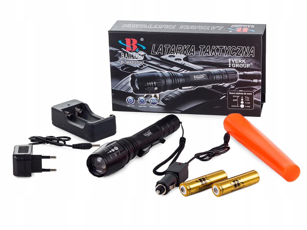 LATARKA TAKTYCZNA BAILONG ZOOM LED CREE XM-L3-U3 MOCNA SZPERACZ REFLEKTOR Model 8668