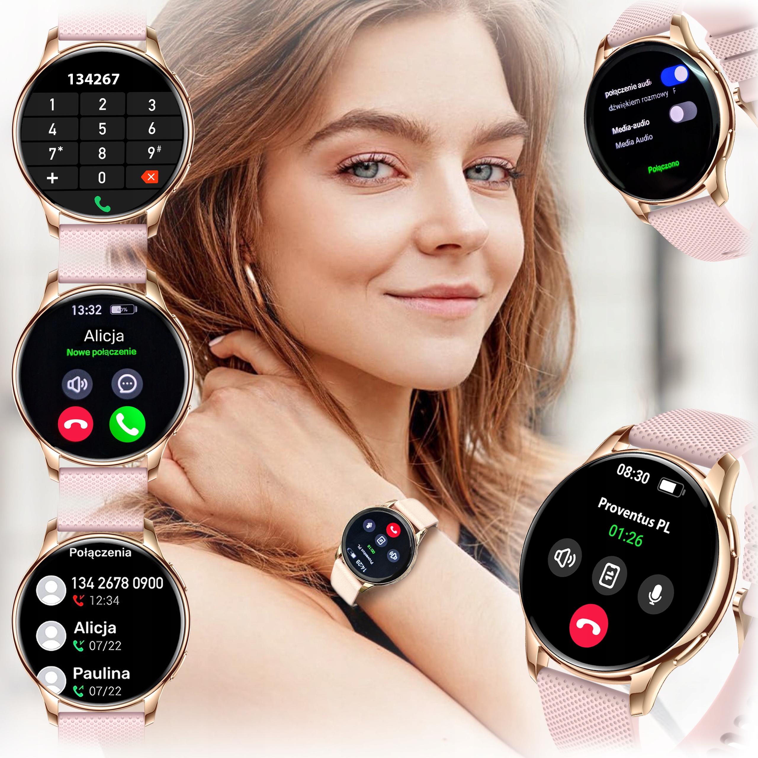 SMARTWATCH DAMSKI AMOLED ROZMOWY SPORT PULS POMIARY PL SMART WATCH ZŁOTY Rodzaj cyfrowe