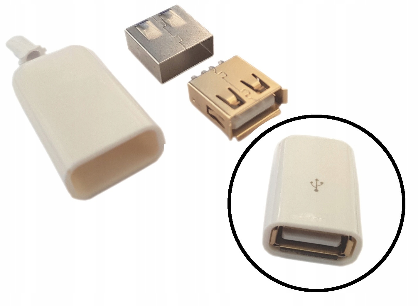 Gniazdo Złocone Usb A Na Kabel Białe 5szt