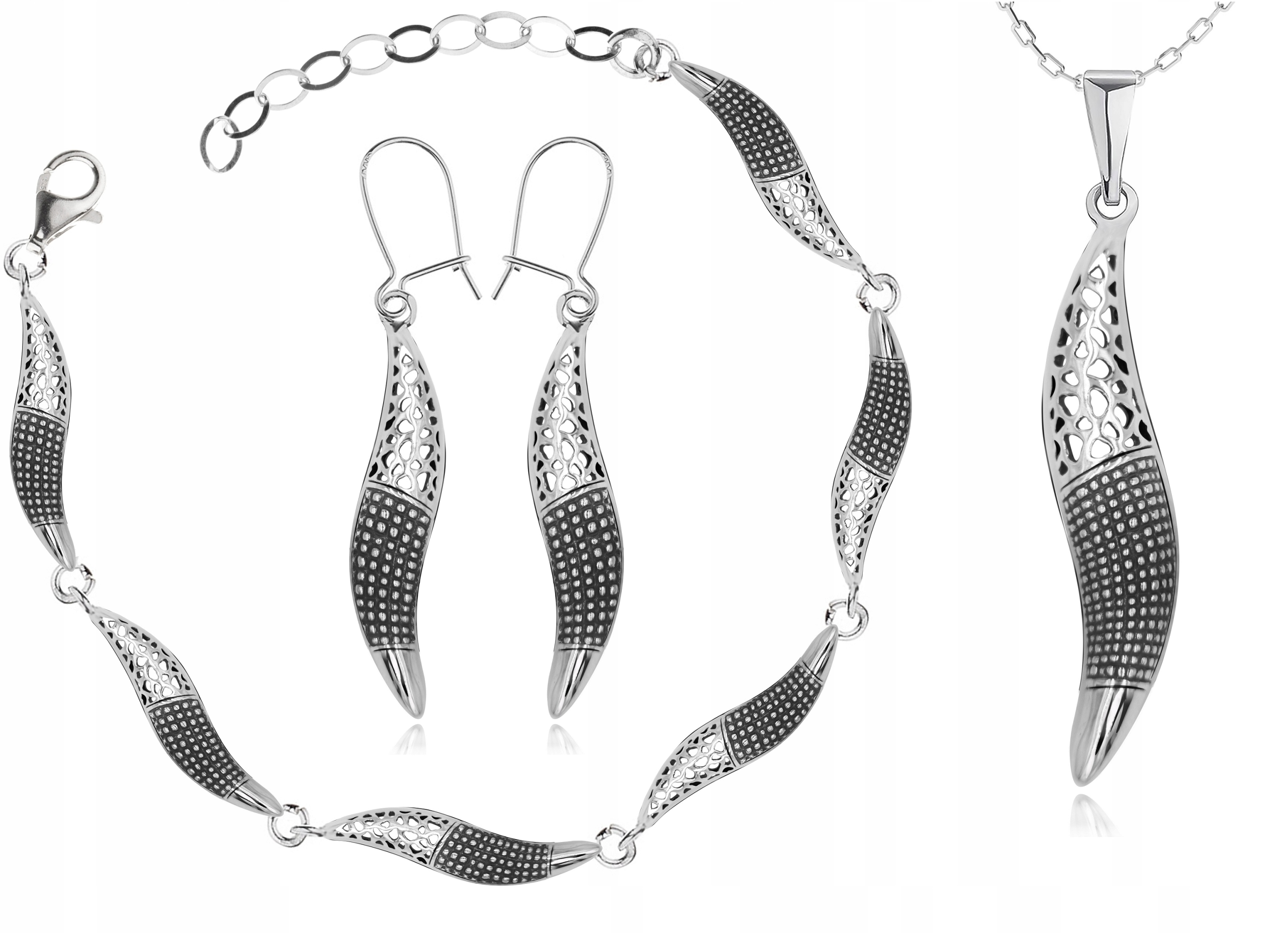 

Komplet Biżuterii Ażurowej Z Postarzanego Srebra