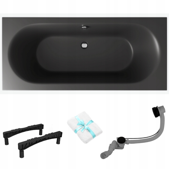 Obdélníková vana Excellent Oceana Slim 160x75 antracit mat nohy sifon 4v1