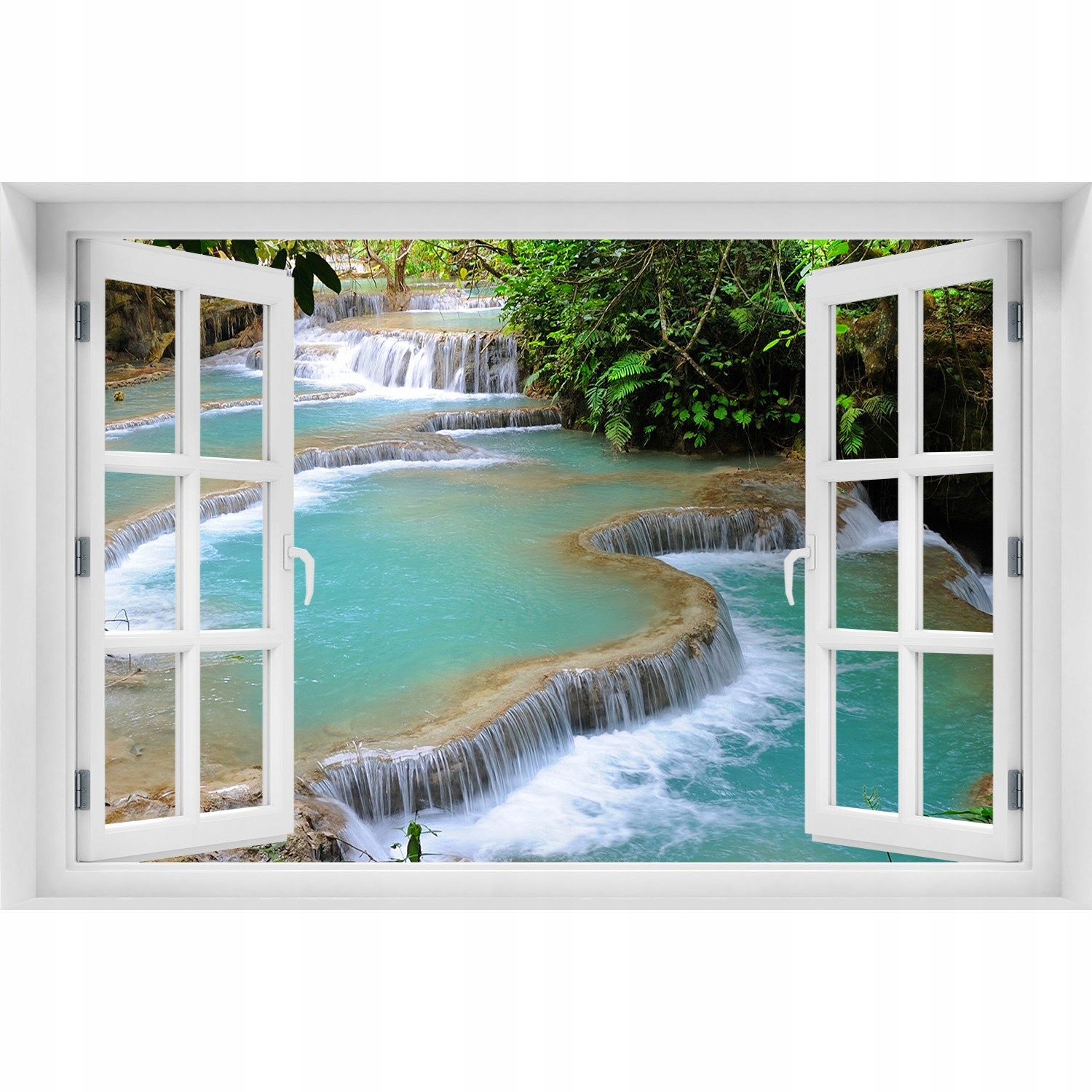 

Naklejka Fototapeta 3D Okno widok Wodospad w lesie