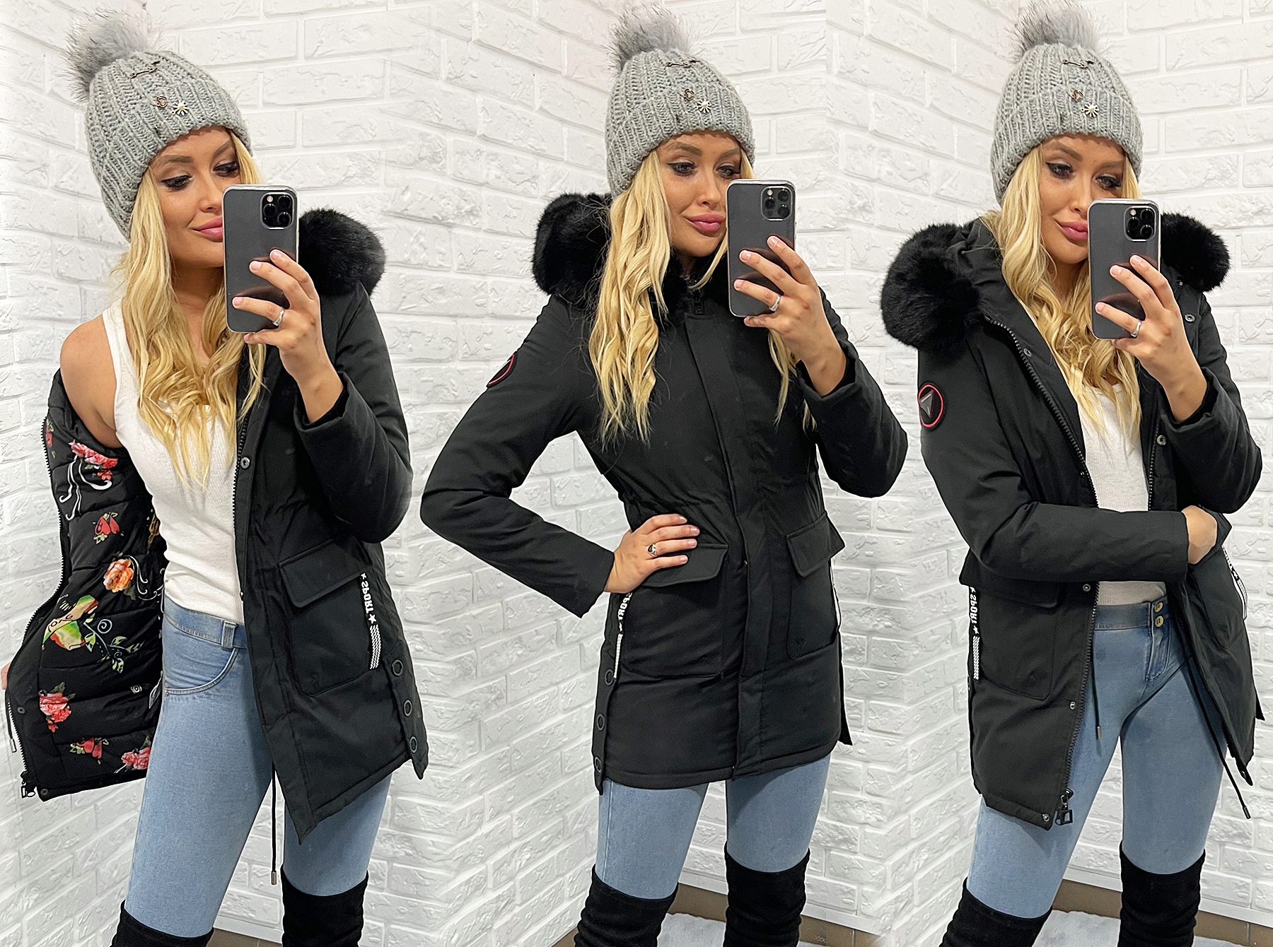 ZJAWISKOWA ZIMOWA PARKA KURTKA CIEPŁA KAPTUR XXL Rękaw długi rękaw