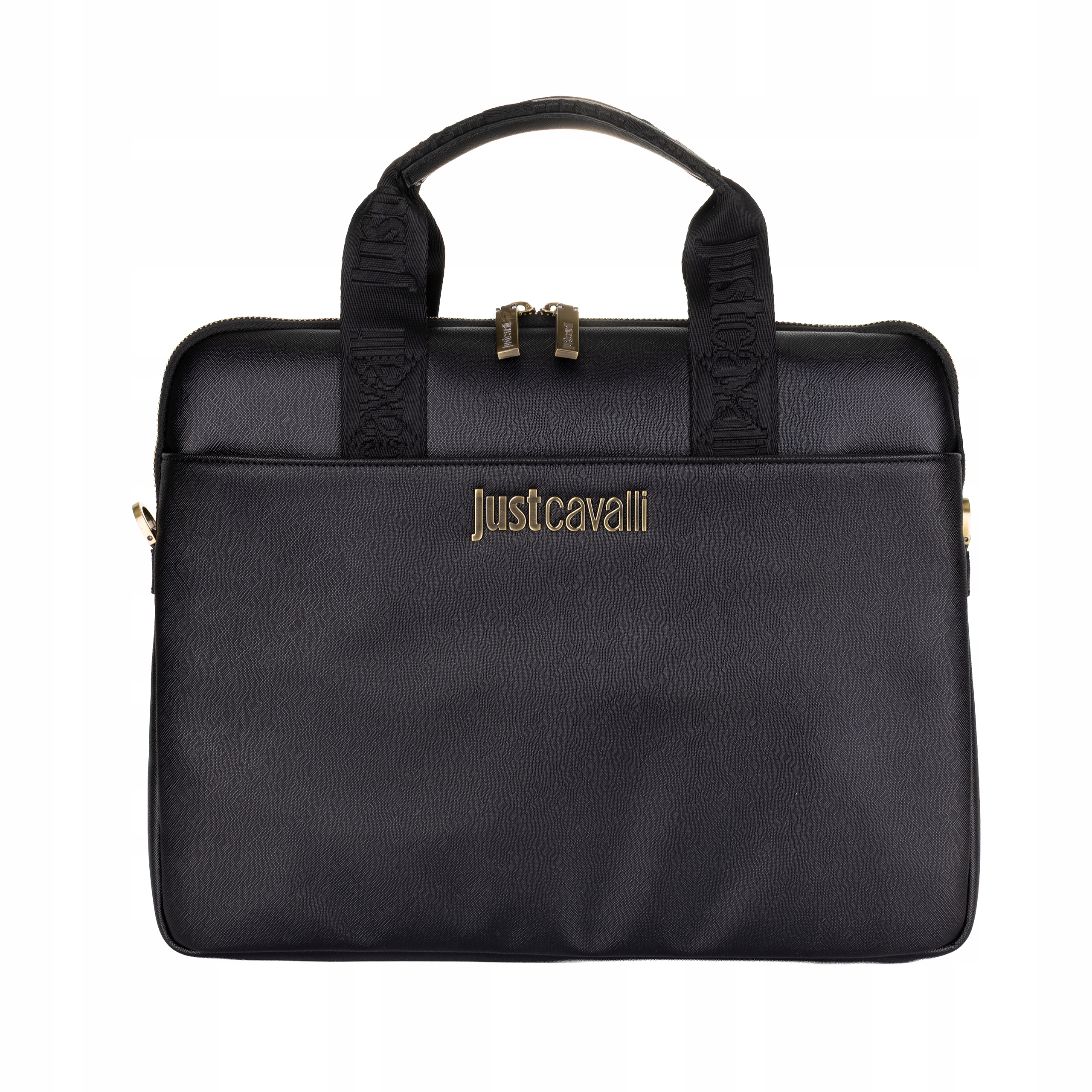 Just Cavalli kožená taška na dokumenty, aktovka Saffiano Black