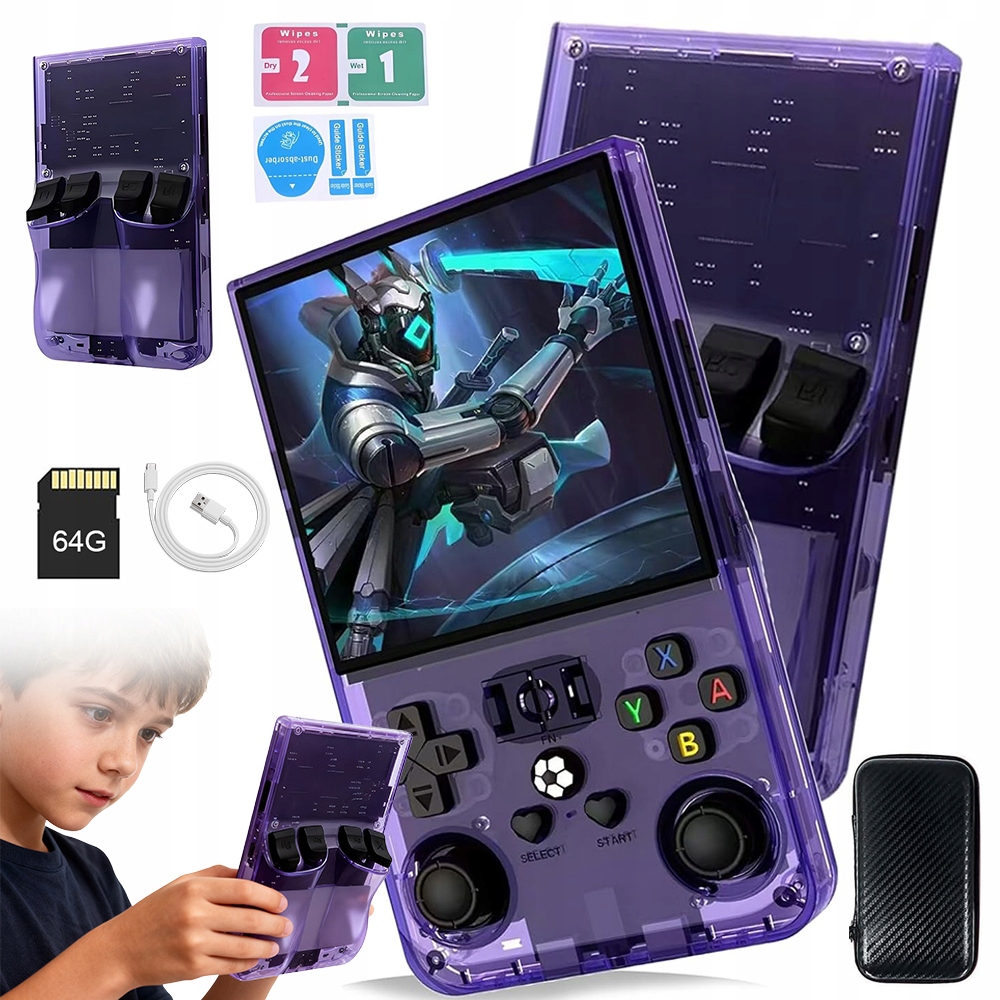 Przenośna Konsola R36MAX Do Gier Retro 4'' Ekran Ips Z Kartą Pamięci 64GB